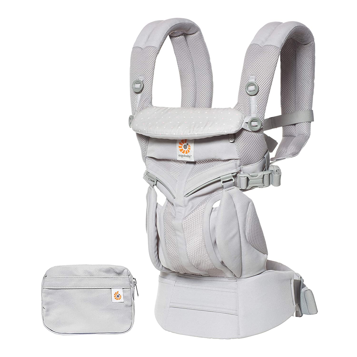 Ergobaby baby carrier for newborns from birth up to 20 kg, 4-in-1 Omni 360 Cool Air Mesh child carrier carrier system, grey pink dots