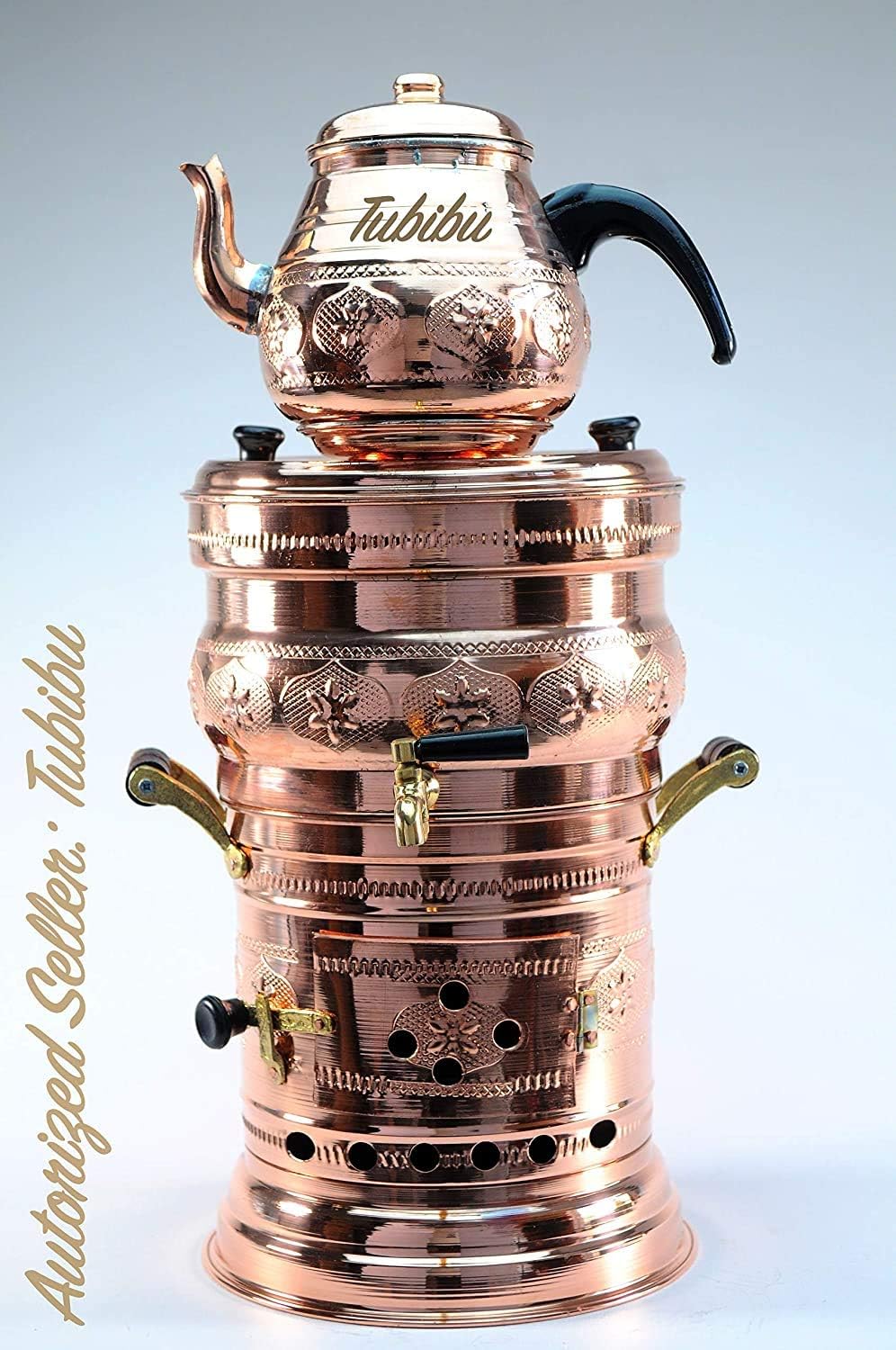 Tubibu Copper Samovar Teapot Set Anthracite Handmade Real Copper Samowar (Copper, Layer)