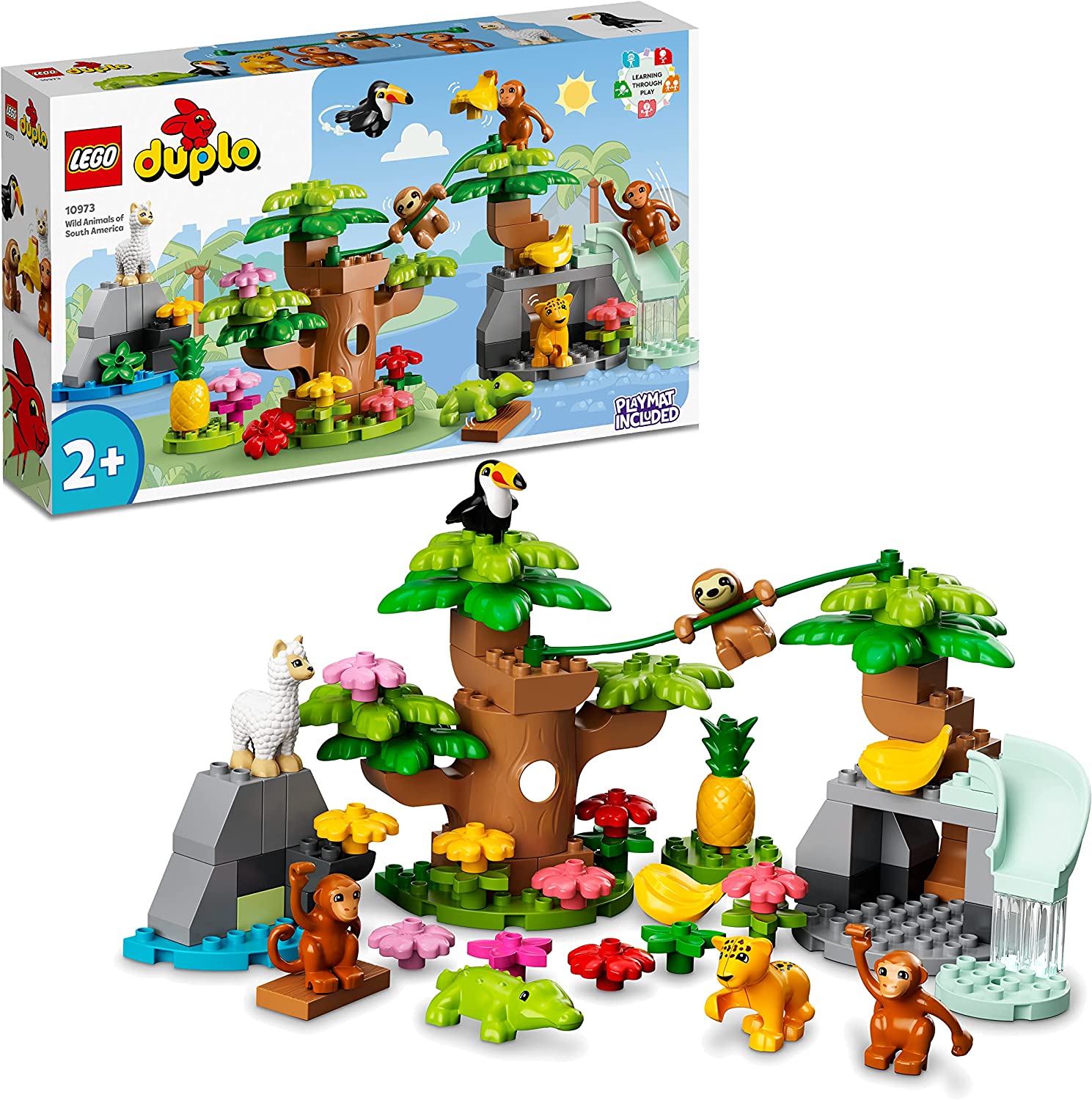 LEGO 10973 DUPLO Wild Animals South America Toy Set with 7 Animal Figures, Stones and Jungle Play Mat, Educational Toy from 2 Years