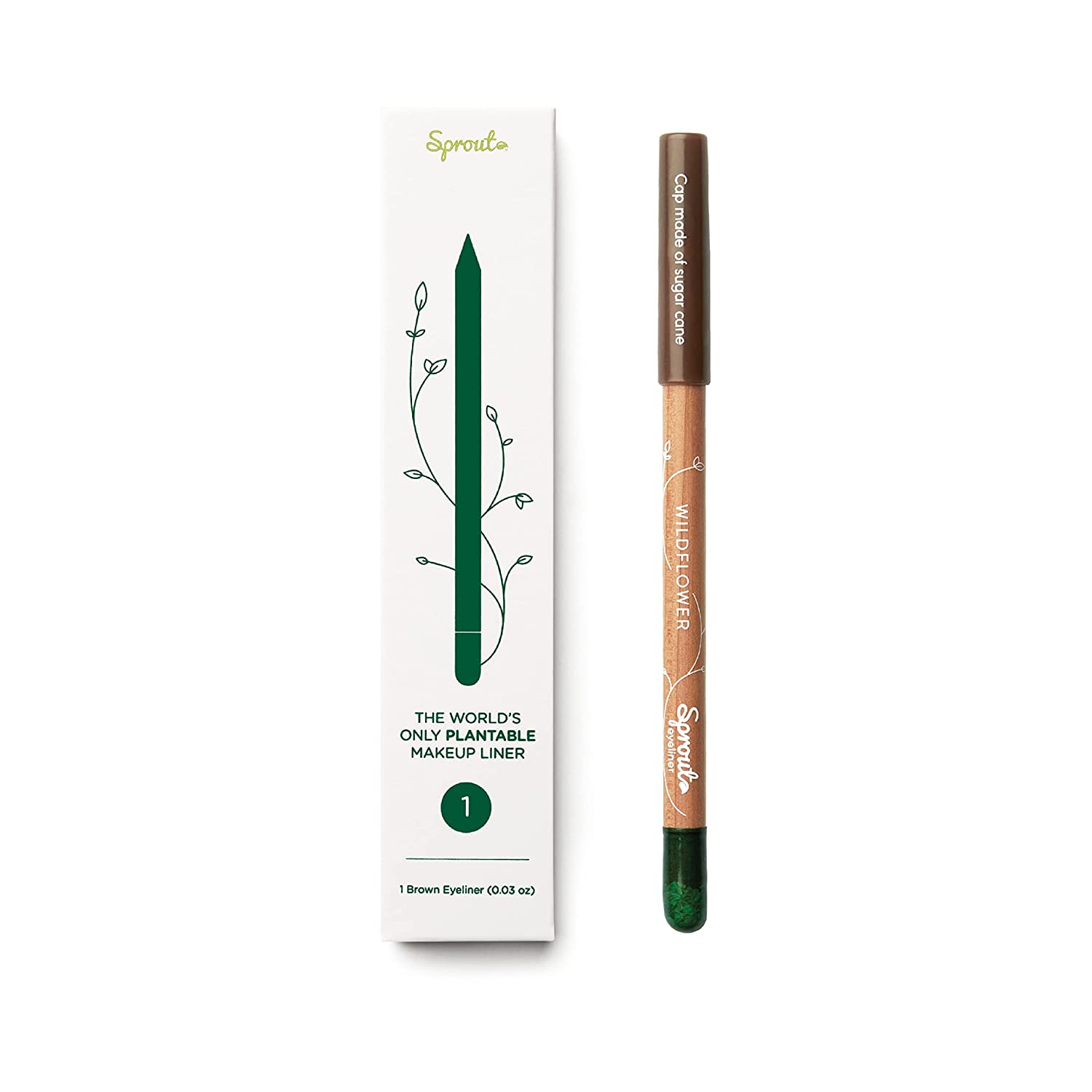 Sprout Waterproof Eyeliner | Smooth Soft Cabbage Eyeliner | Vegan Formula | Plantable Eyeliner Pens with Wild Flower Seeds | Environmentally Friendly Sustainable Makeup Gift | Brown, 