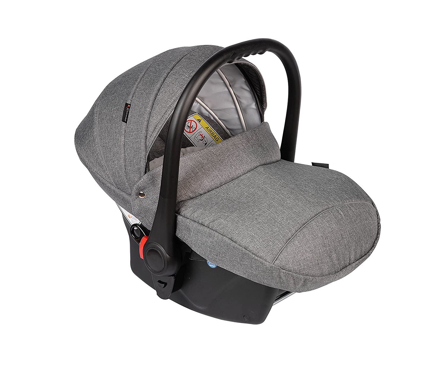 Clamaro JUNO Black Baby Car Seat Ultralight 2.95 kg with Anti-Shock Foam Group 0+ (0-13 kg) ECE-R 44/04 - Baby Car Seat Including Sun Canopy and Foot Cover - Dark Grey Linen