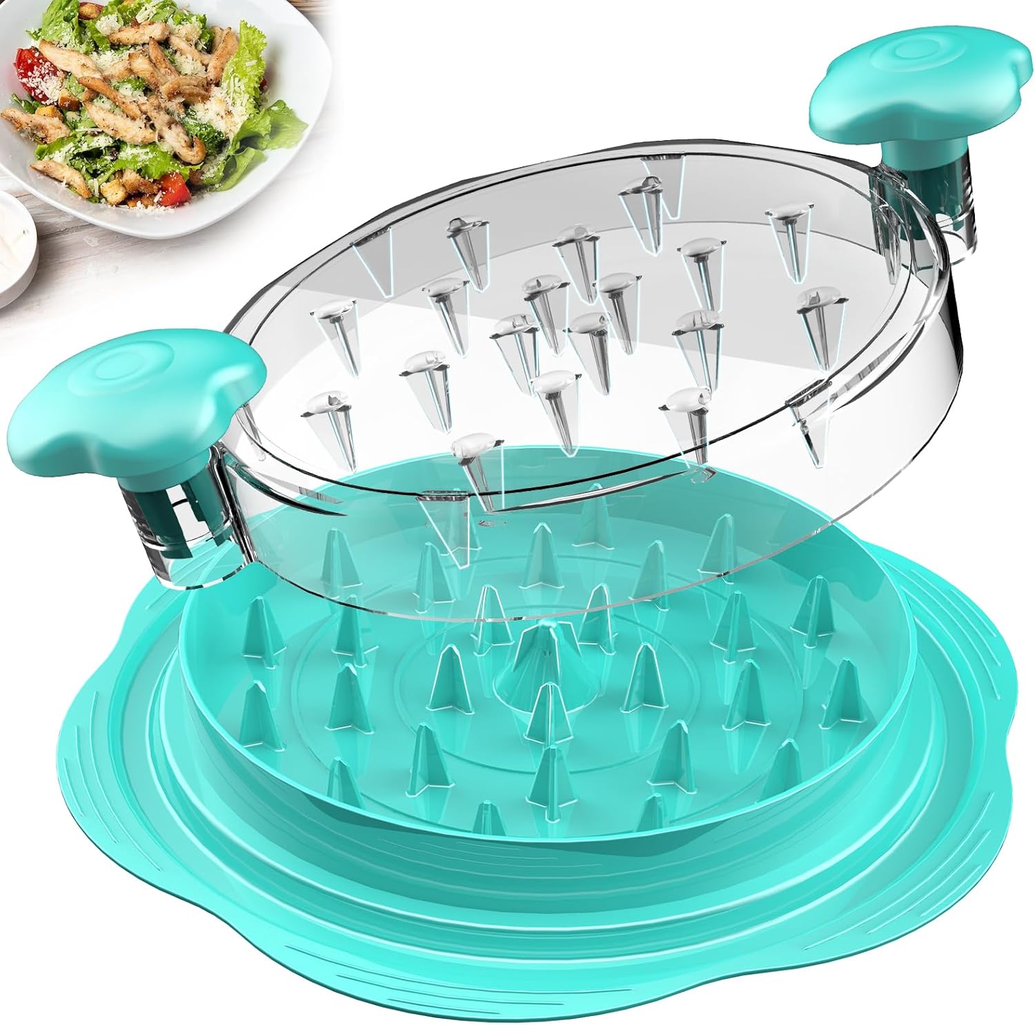 SURETIVIAN Chicken Breast Chopper with Brush and Fork; Visible Meat Chopper, Non-Slip Strip, Ergonomic Handle, BPA Free, Pork, Beef, Chicken (Mint Green)