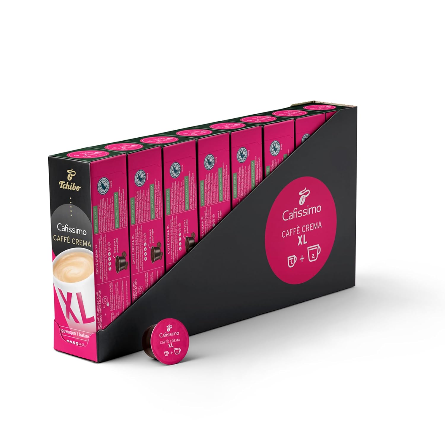 Tchibo Cafissimo Storage Box Caffè Crema XL Coffee Capsules, Pack of 80 - 8 x 10 Capsules (Coffee, Strong with Intense Aromas), Sustainable & Fair Trade, for Large Coffee Mugs