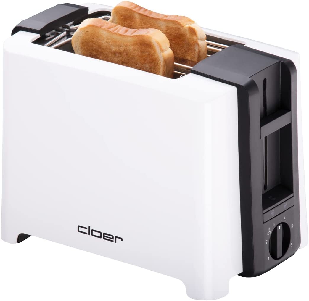 Cloer 3531 Full-Size 2 XXL Toast Slices, 750-900 Watt, Toast Check Function, Bun Attachment, Defrosting Function, Rewing Device, White, Plastic