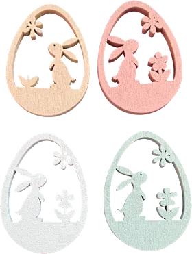 Wooden scatter decoration, bunny in egg, pastel, 24 pcs