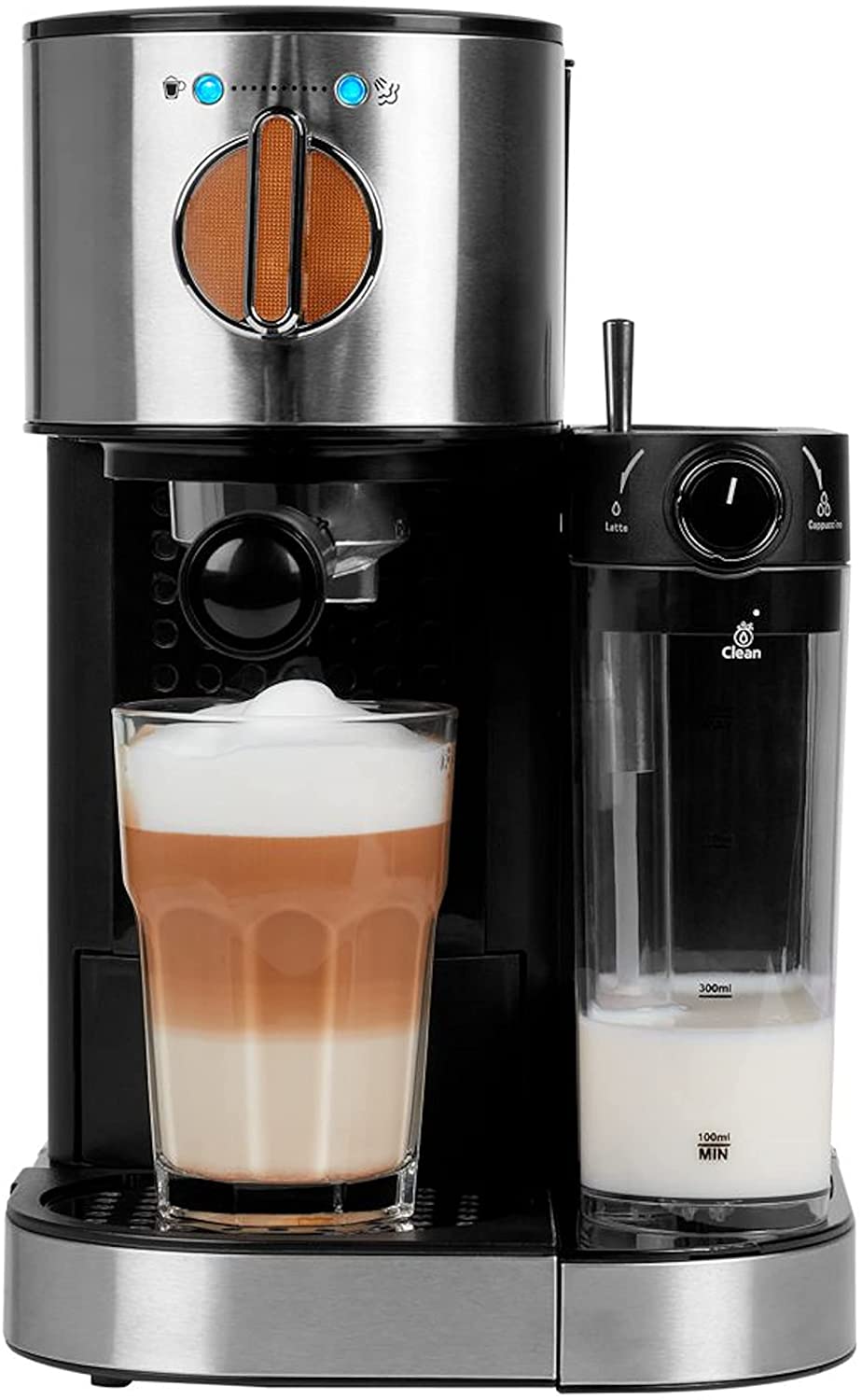 MEDION MD 1711 Espresso Machine with 1300 Watt, 15 Bar, 1200 ml Removable Water Tank, 700 ml Milk Tank with Foam Nozzle, Aluminium Portafilter