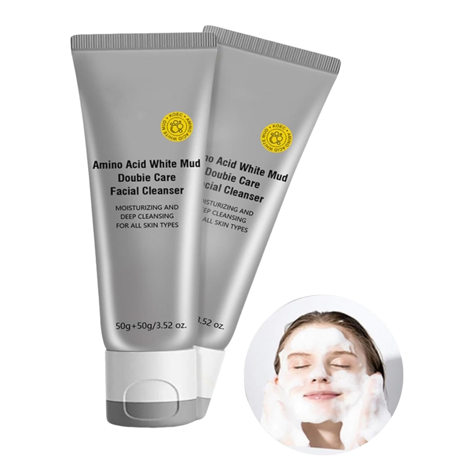 Amino Acid Facial Cleanser, Amino Double-Tube Facial Cleanser, Cream Cleansing Foam, Moisturizing, Skin Barrier Protection 100 g
