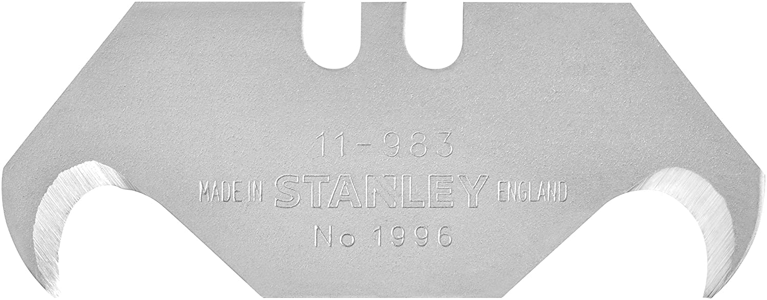 Stanley Hook Blades \"1996\" 2-11-983 (without holes, especially suitable for cutting packaging, flooring and plastic cladding, pack of 10 in dispenser)