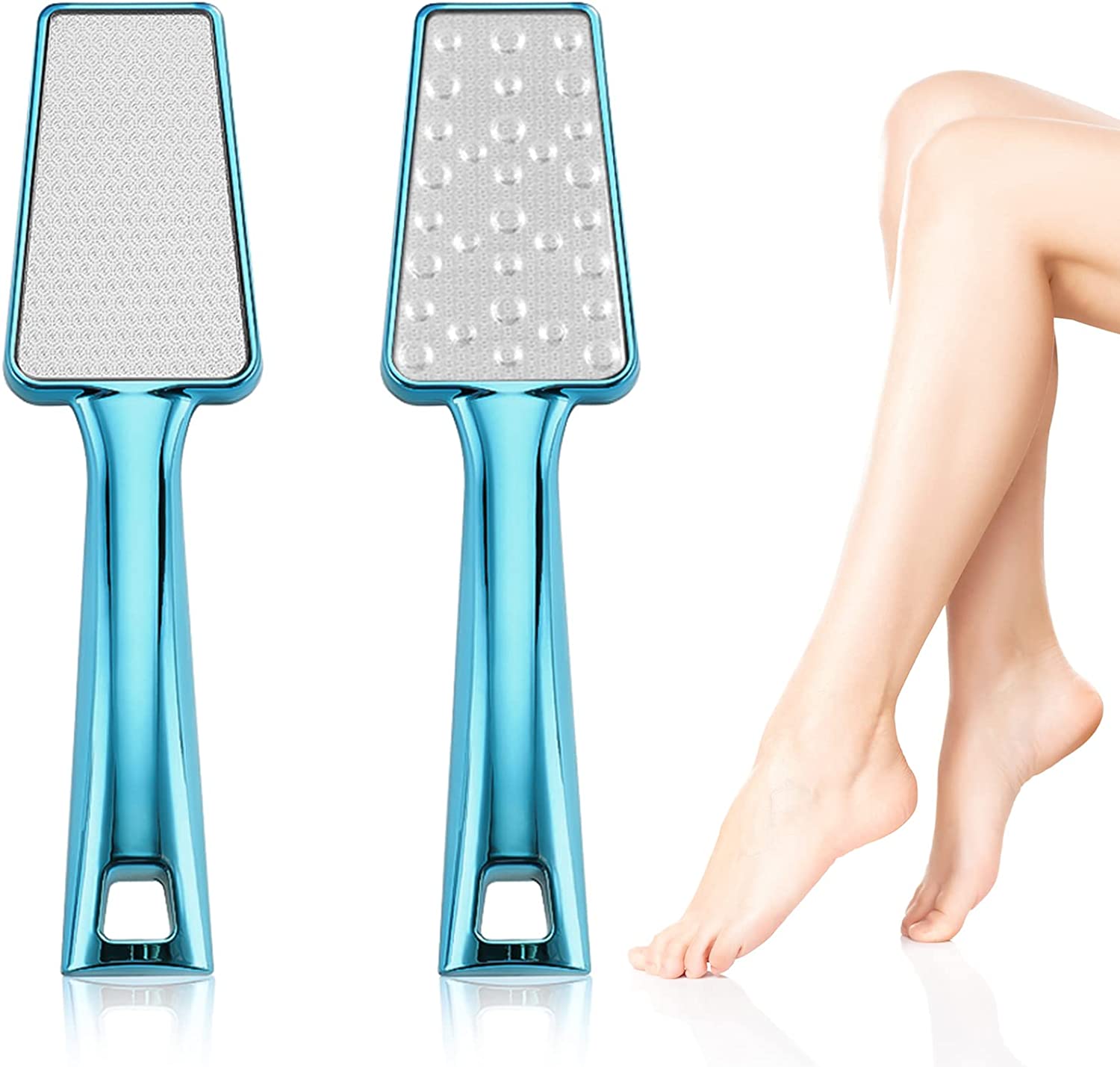 HUIEYE Callus File Foot File, Double-Sided Stainless Steel Callus Remover Foot Rasp Pedicure Foot Care Callus Slicer Rustproof for Dry Use and Wet Removes Feet Dead Callus (Blue)
