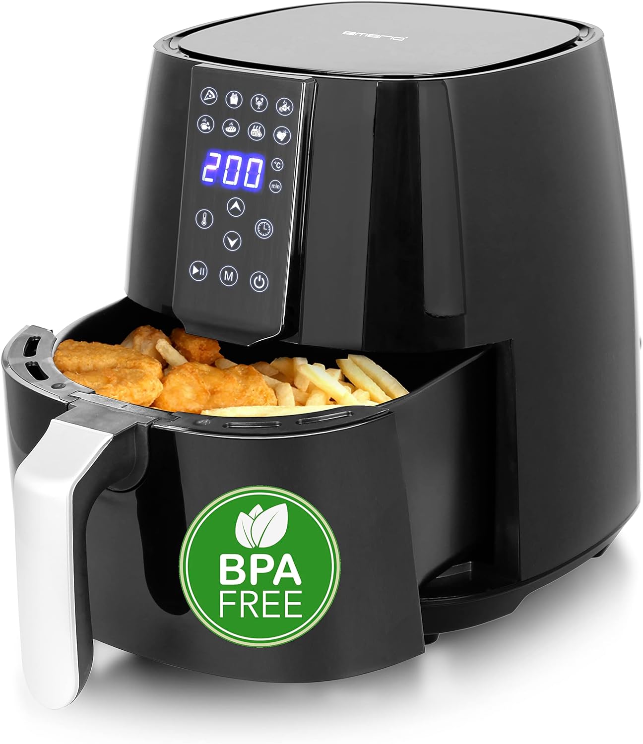 Emerio AF-126668 Digital SmartFryer, AirFryer, Hot Air Fryer, Frying with Hot Air without Additional Oil, XL, 3.8 Litre Volume, Cool Touch, BPA-Free, Fast Heating, 1450 Watt