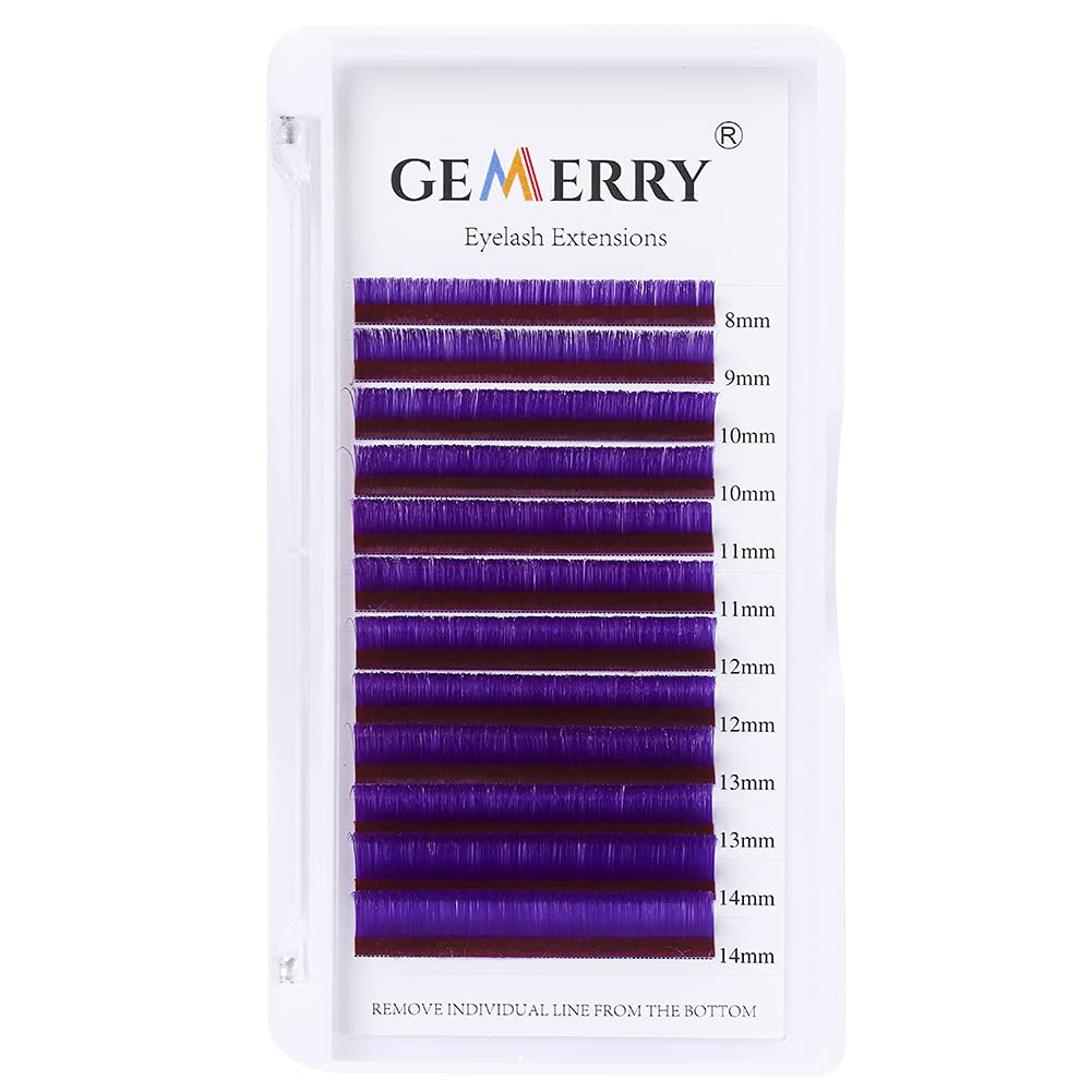 Gemerry C-0.07 Colourful Volume Purple Eyelashes Self Fanning C Curl 8-14 mm Mix Easy Fan Volume Eyelashes Lash Extensions (Purple 8-14 mm Mix, C-0.07), ‎purple