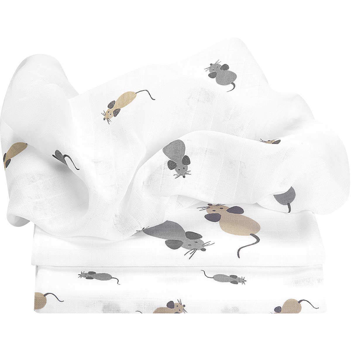 Odenwälder Muslin Nappies Pack of 3 Mouse Silver 80 x 80