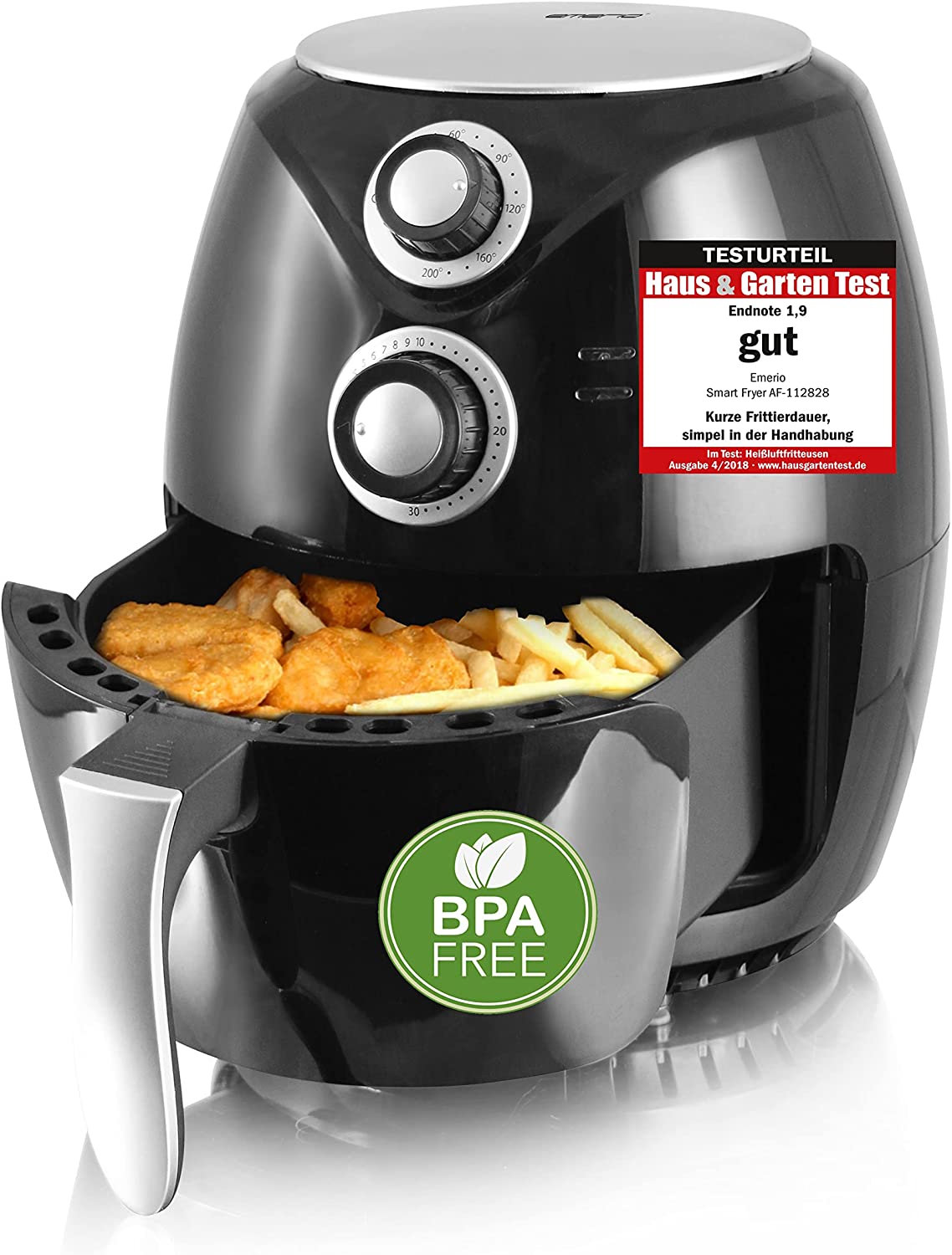 Emerio Smartfryer Airfry Hot Air Frying With Hot Air Without Additional Oil Healthier Frying 3.6 Litre Volume Cool Touch BPA Free Quick Heating 1450 Watt Good With 1.9