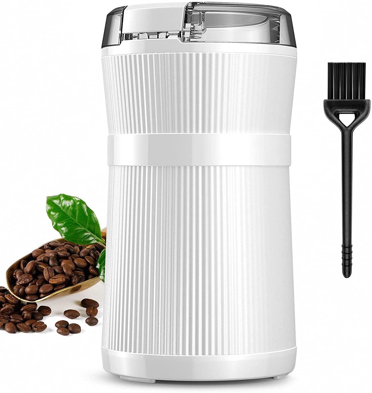 Generic Electric Coffee Grinder, Quiet & Efficient Spice Mill with One-Touch Control, 50 g Coffee Bean Mill with 200 W Strong Motor for Beans, Seeds, Spices, Stainless Steel Bowl and Blades, White