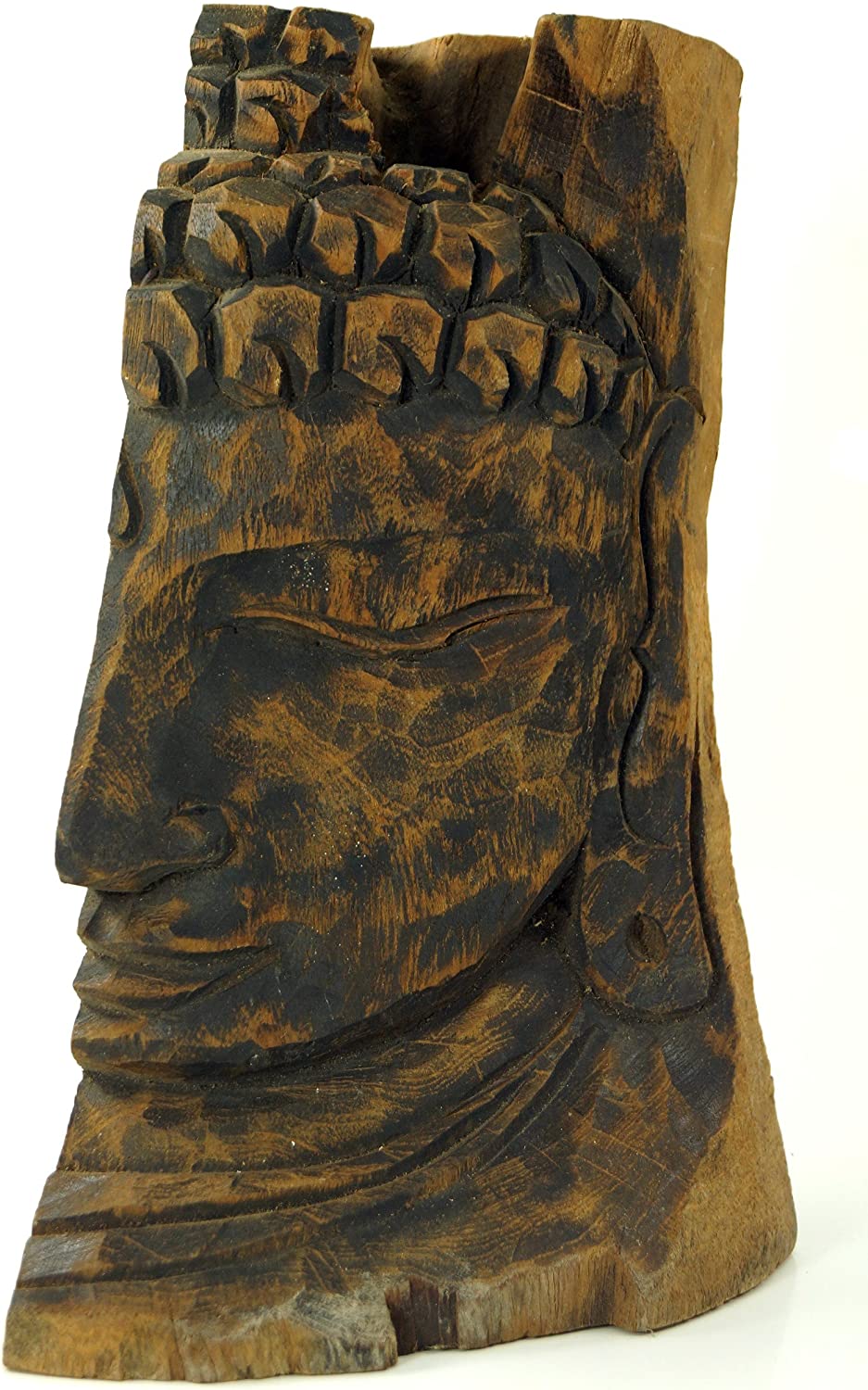 Guru-Shop Buddha Figurine, Carved Directly From The Trunk, Design 1, Brown, 32 x 16 x 17 cm