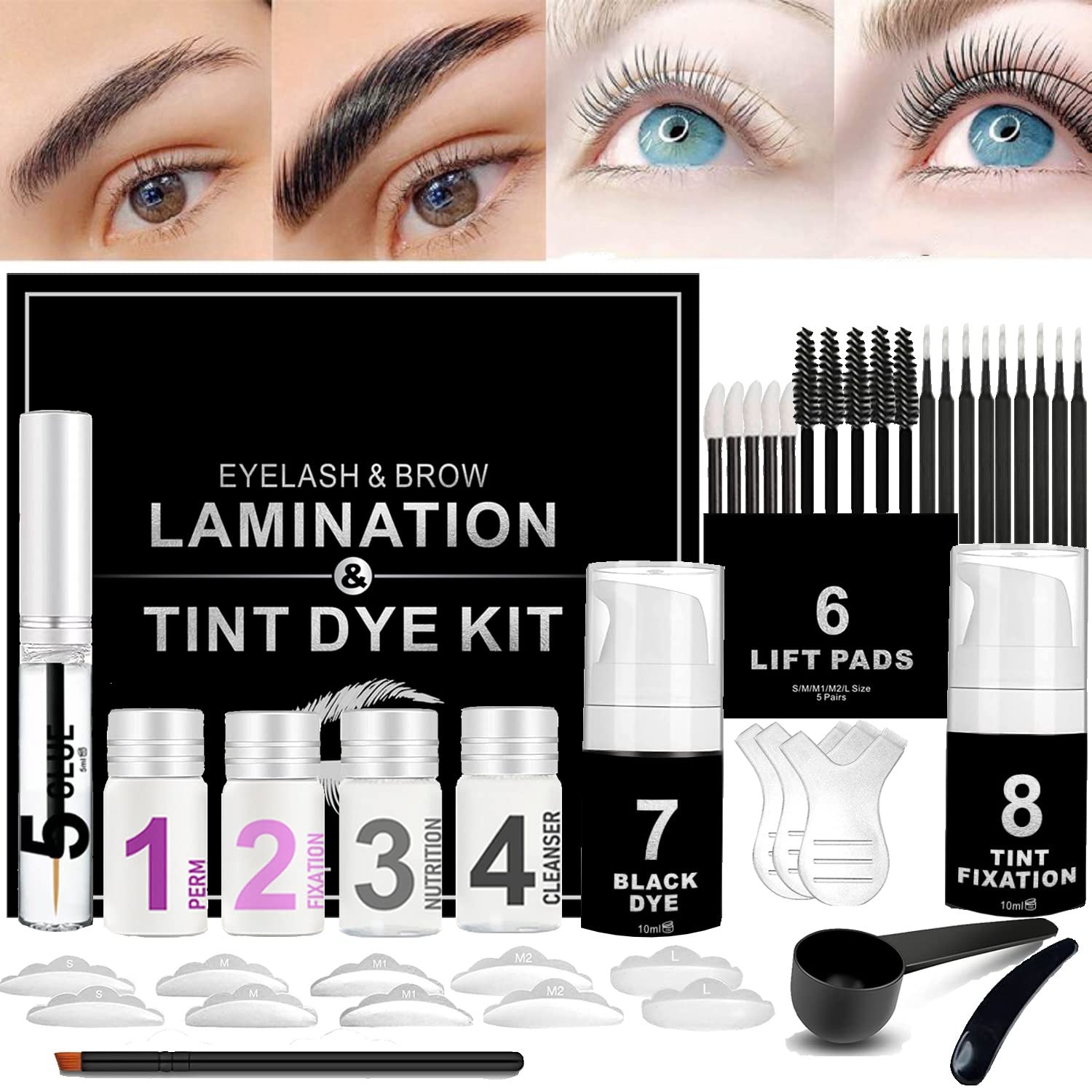 Lucoss Eyelash Lifting Set, Eyelash Lamination Kit with Black Tint, Permanent Eyelashes and Eyebrow Kit, Eyelash Lifting Extension Kit, Eyelash Lifting Set Professional