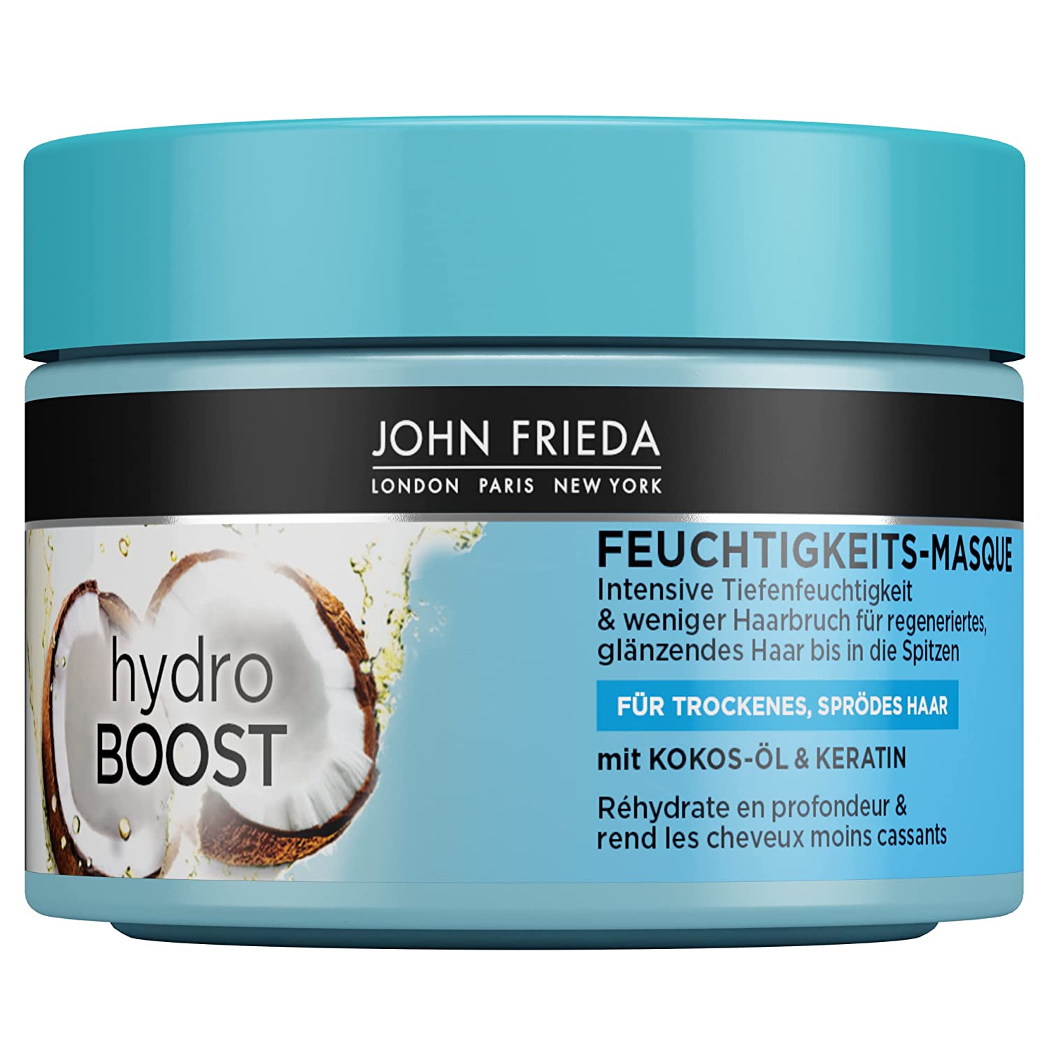 John Frieda Hydro Boost Masque / Treatment - Contents: 250 ml - Hair Type: Dry, Brittle - Intensive Deep Moisture & Less Hair Breakage, ‎blue