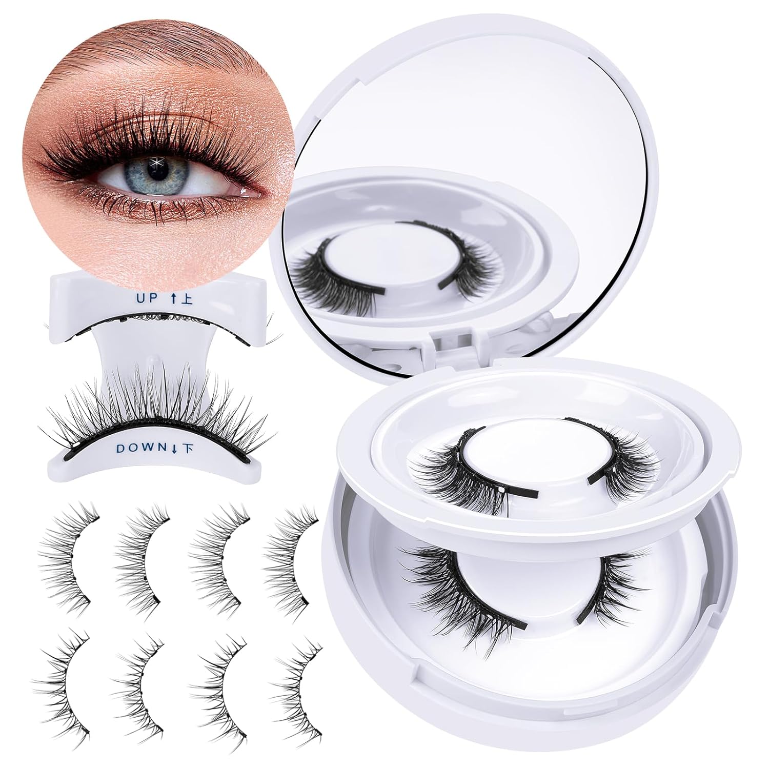 B&Q Magnetic Eyelashes, 2 Pairs, Magnetic Eyelashes, Natural Look, Two Different Magnetic Lashes Set, Includes Tools for Wearing Eyelashes, Reusable Eyelashes, Magnetic (CX03)