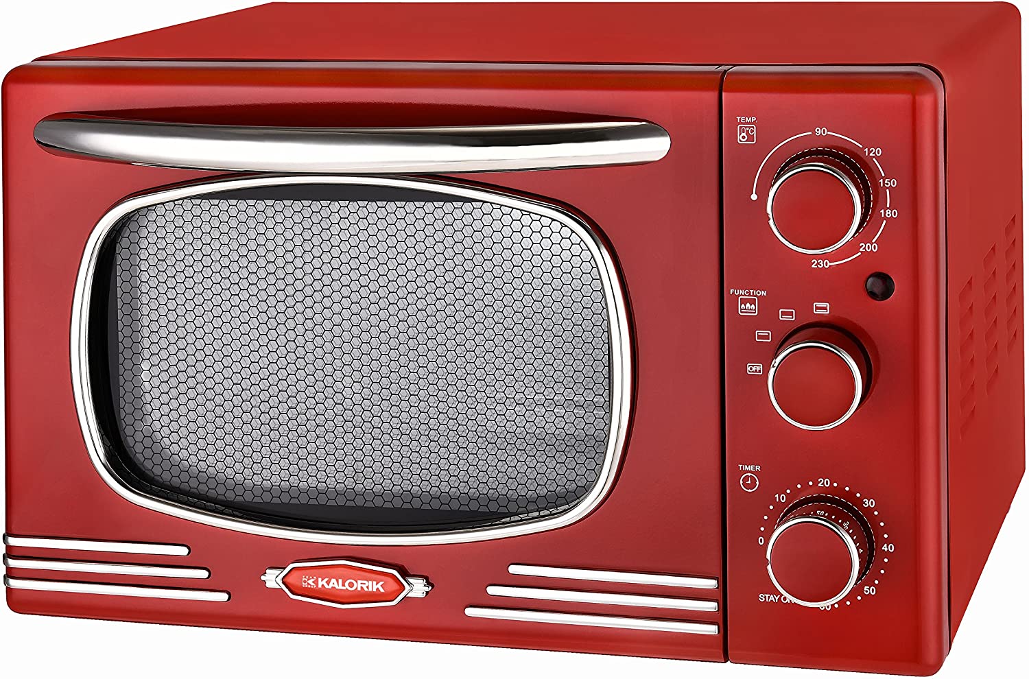 Team Kalorik TKG OT 2500 R Retro Oven 19.5 Litre Capacity with Removable Aid, Baking Tray and Cooking Rack (0-230°C), 1300 W, Metal / Glass, Red