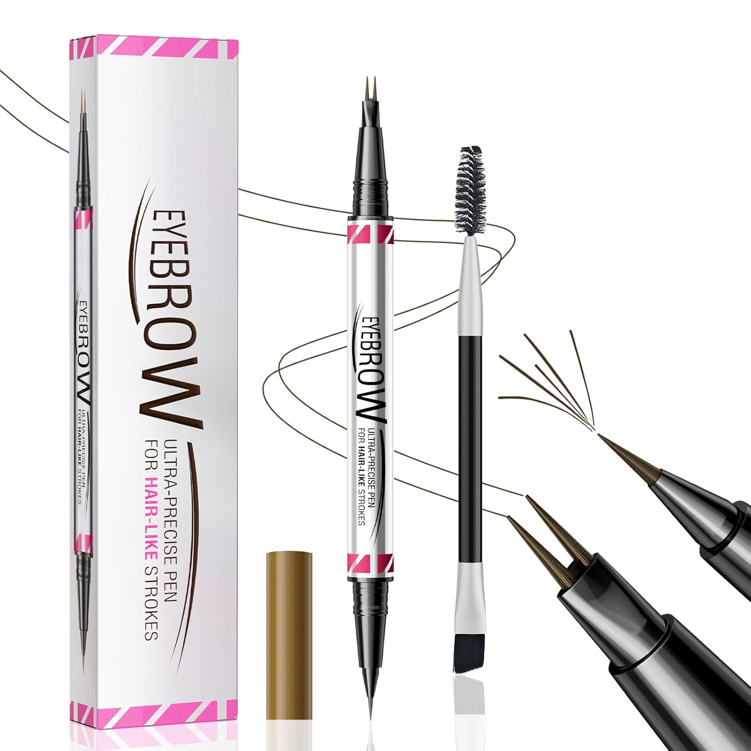 Eyebrow Pencil, Waterproof 2-in-1 Dual-Ended 3D Microblading Eyebrow Pencil with 2 Micro Fork Tips, Smudge-proof Eyebrow Pencil Creates Natural Eyebrow Color, Black Brown