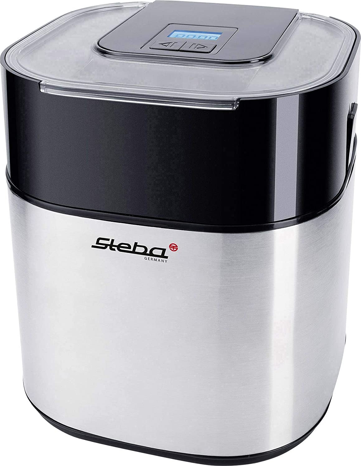 Steba IC 30 Ice Cream Maker Stainless Steel Housing Insulating Container with 1.5 Litre Volume Timer 20 to 40 Minutes LCD Display Lid with Refill Opening Fully Dismantable Including Ice Cream Scoop