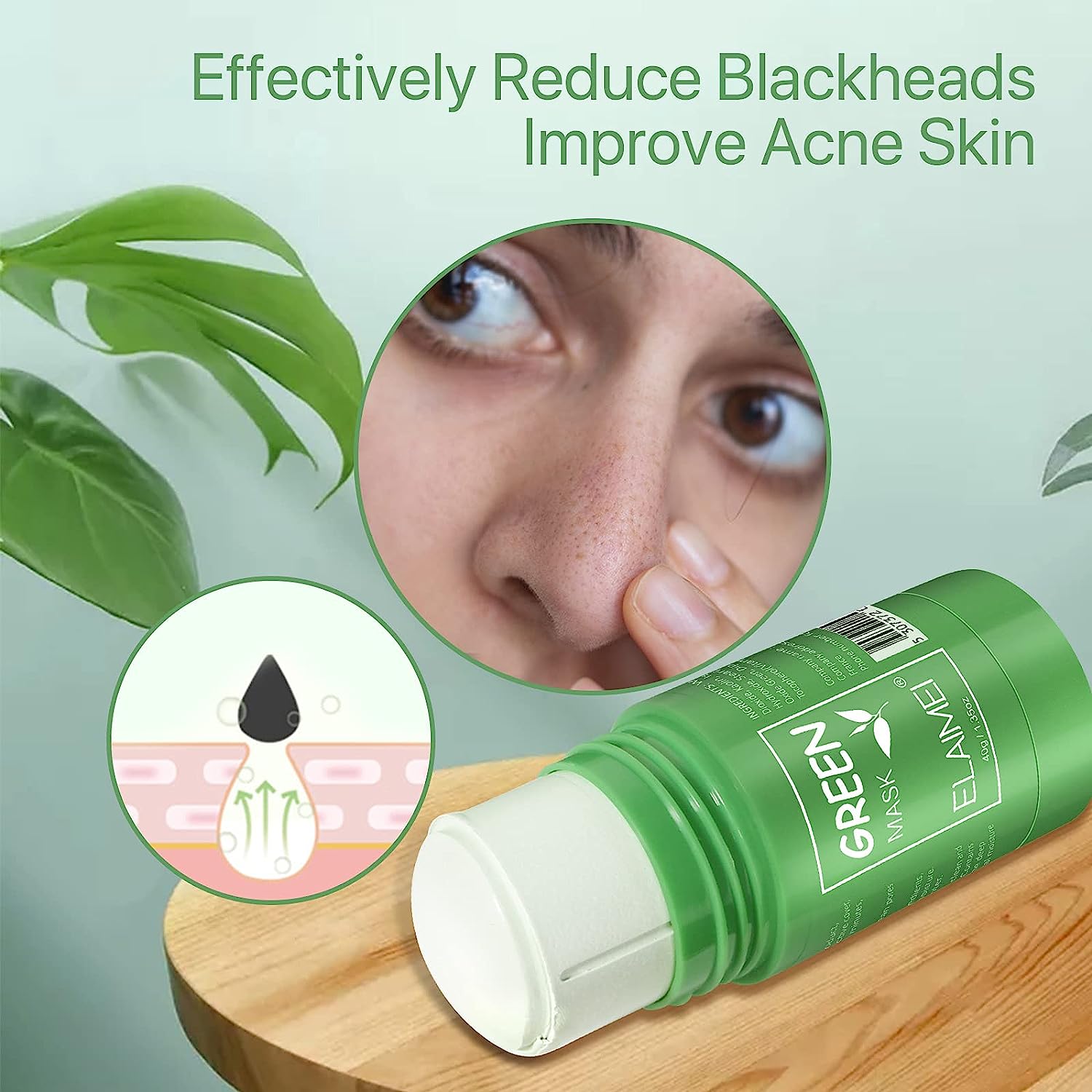 Pack of 2 Purifying Deep Clean Oil Control Cleansing Green Tea Stick Mask, Anti-Acne Green Face Mask Sticks, Solid Oil Control Cleansing Mask All Skin Types