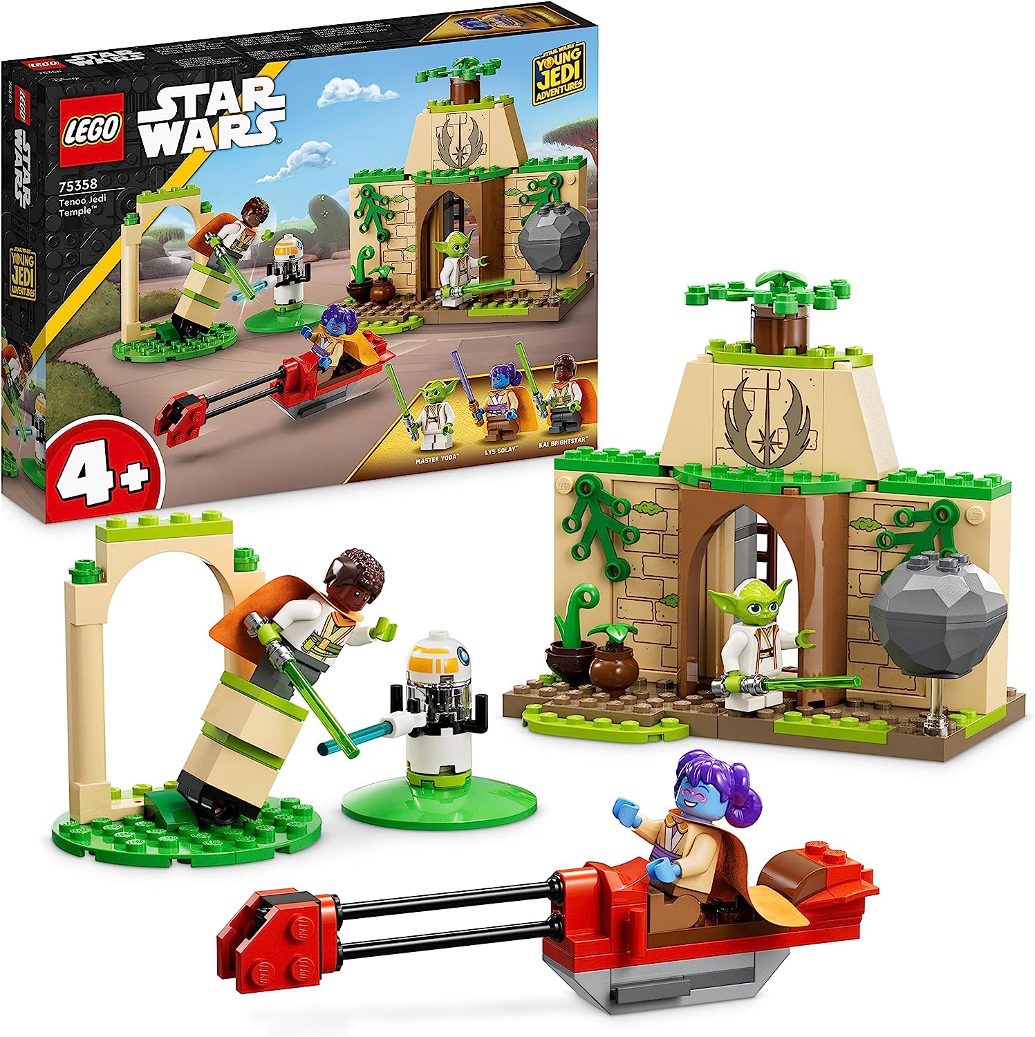 LEGO 75358 Star Wars Tenoo Jedi Temple Game Set for Beginners with Lys Solay, Kai Brightstar, Master Yoda, including Speedes Bike and Lightsabers for Children from 4 Years