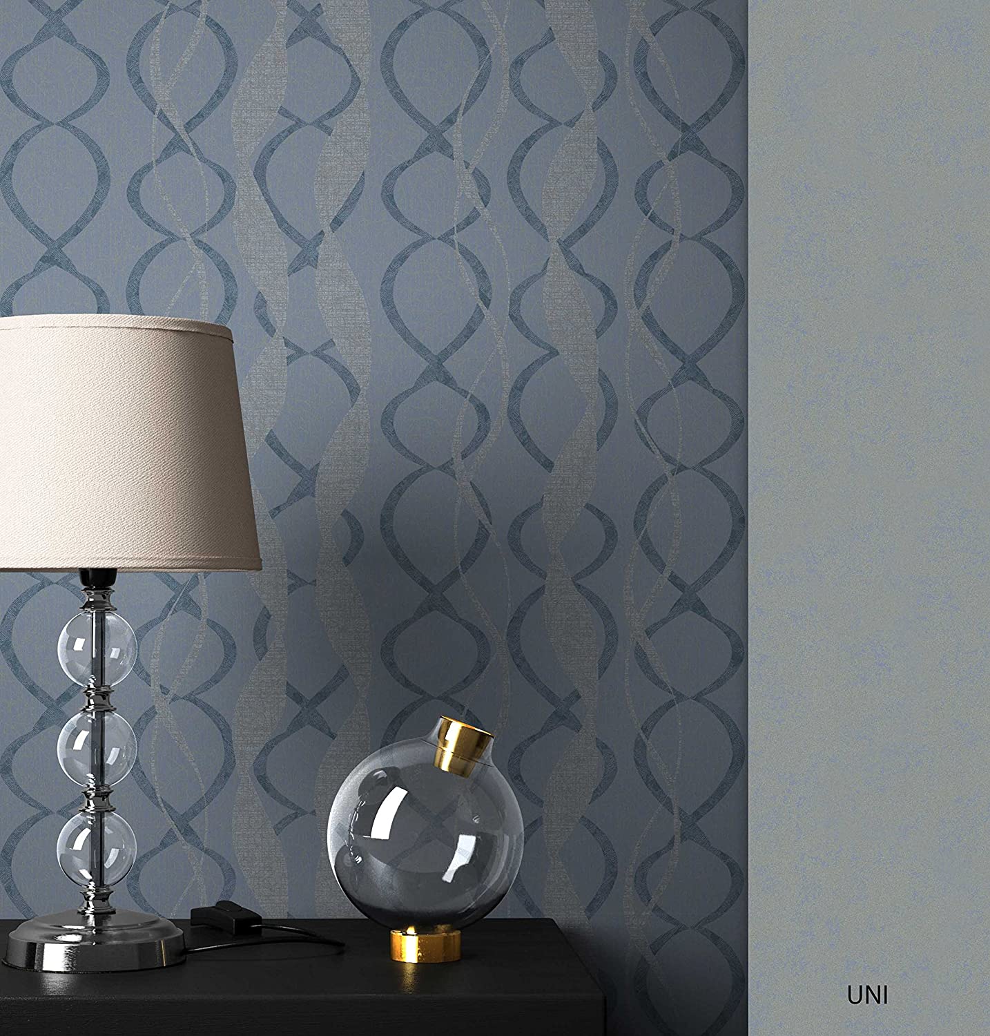 Newroom, Blue Geometric Lines Graphics Non-Woven Wallpaper Non-Woven Modern