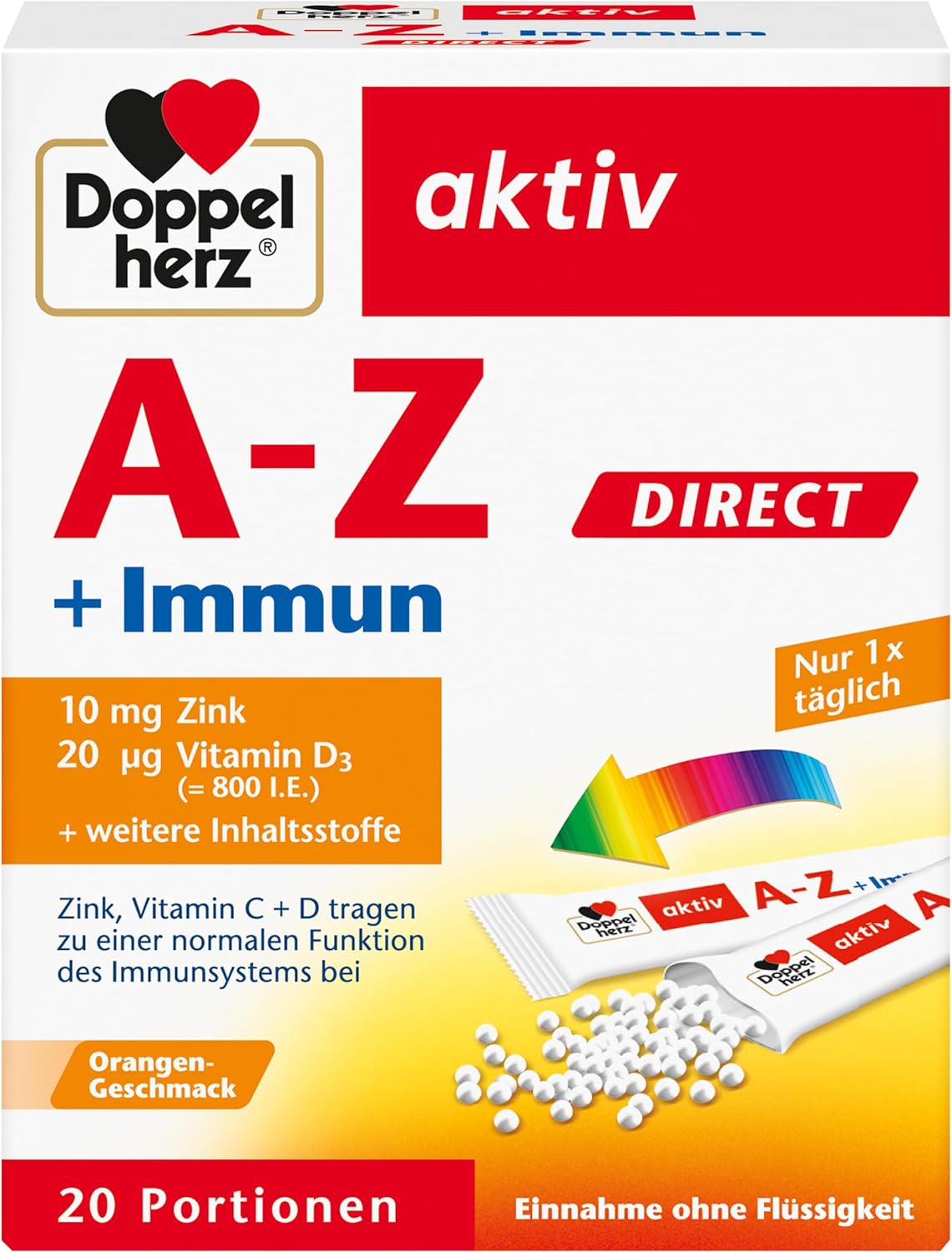 Doppelherz A-Z + Immune Direct - With Zinc, Vitamin B12, Vitamin C and D as a Contribution to the Normal Function of the Immune System - Liquid, 20 Sachets