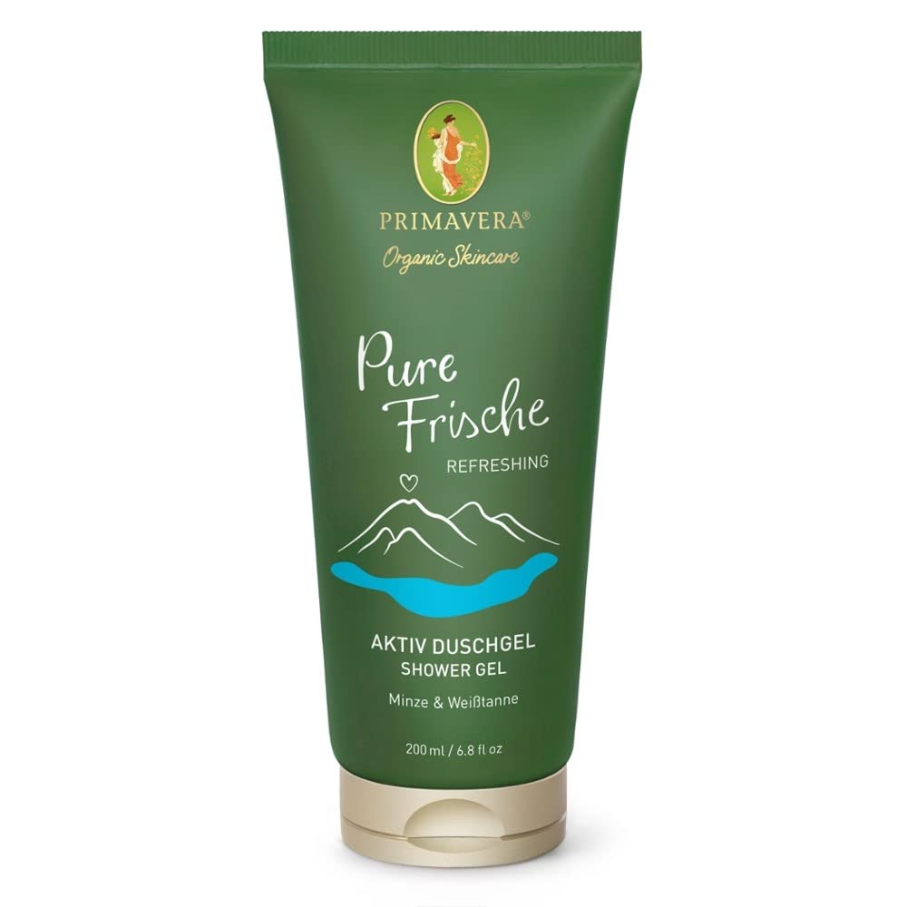 PRIMAVERA Pure Fresh Active Shower Gel 200 ml - Shower Gel, Natural Cosmetics - Mint, White Fir Fragrance - Cleans Foaming, Nourishes the Skin, Preserves Natural Moisture - Vegan