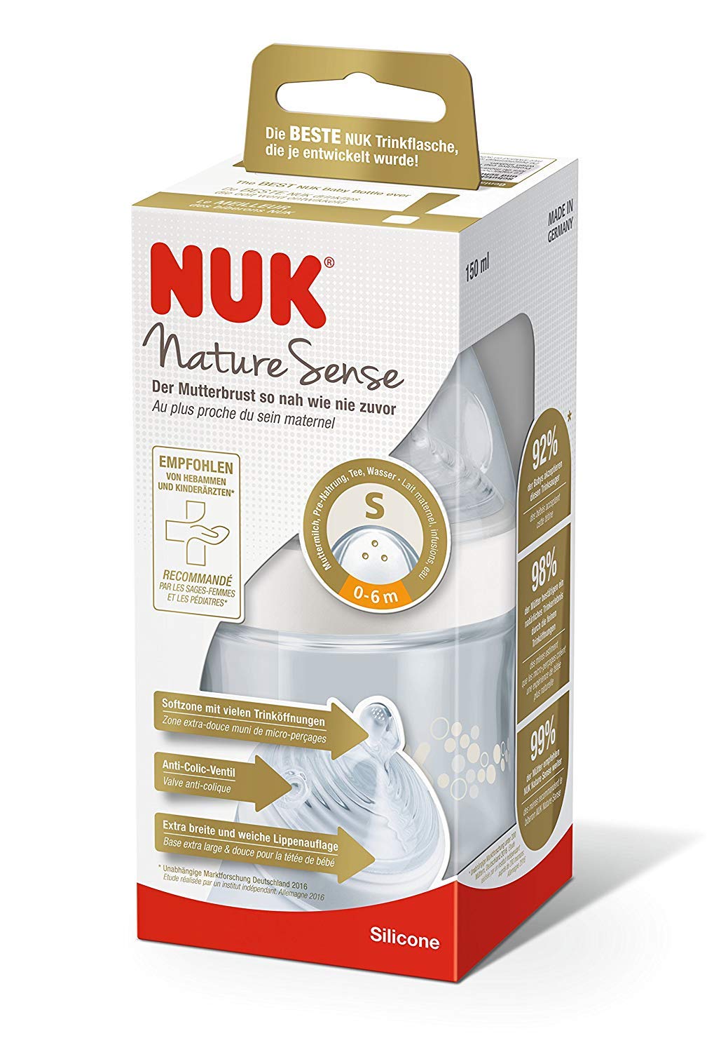 NUK Nature Sense baby bottle 6-18 months silicone teat, BPA-free, 150 ml