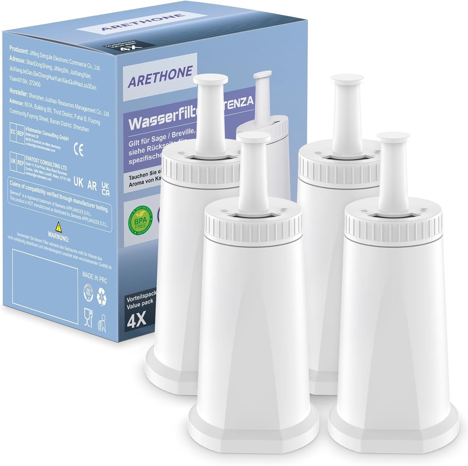 ARETHONE Water Filter Replacement for Sage Fully Automatic Coffee Machine, Pack of 4 Replacement for Sage Barista Express Pro Water Filter, Water Filter for