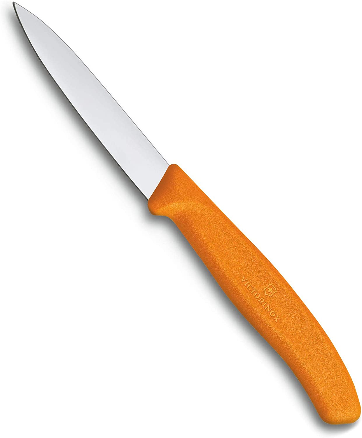 Victorinox kitchen knife for vegetables (8cm blade, non-slip handle, center point, stainless steel, dishwasher-safe) orange
