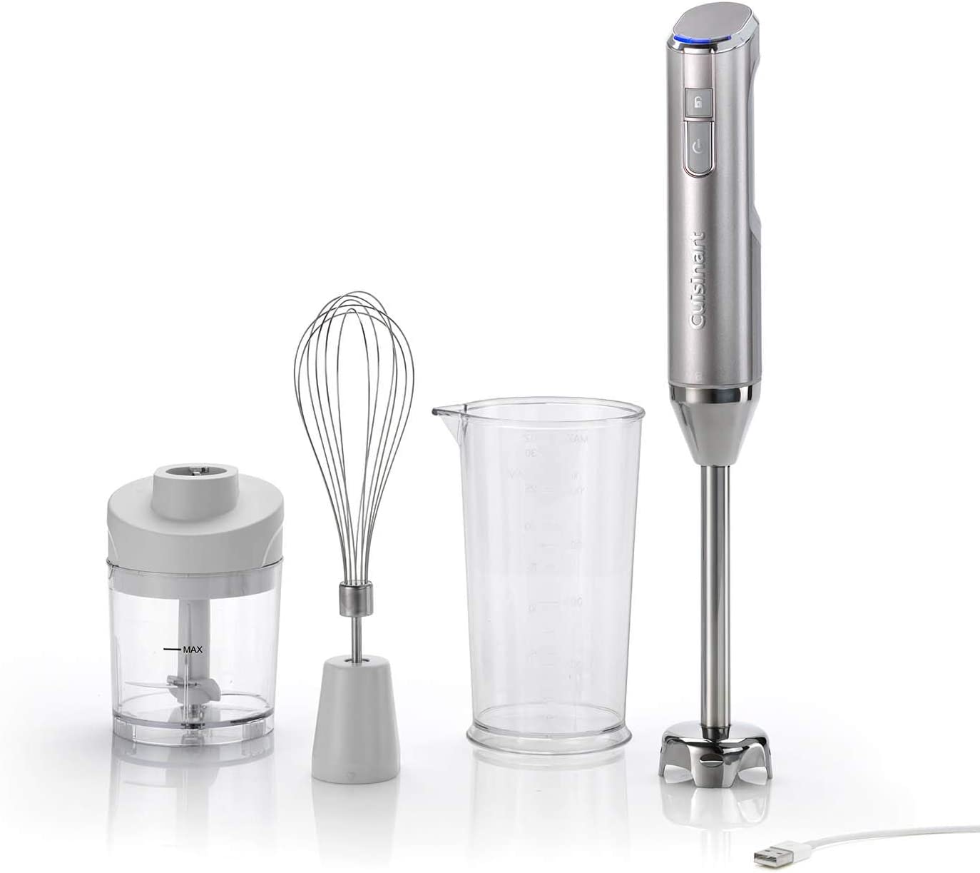 Cuisinart Wireless Hand Blender with Purée Attachment, Whisk and Bowl for Mixing with 250 ml Capacity, 30 Minutes Battery Life, Silver, RHB100E
