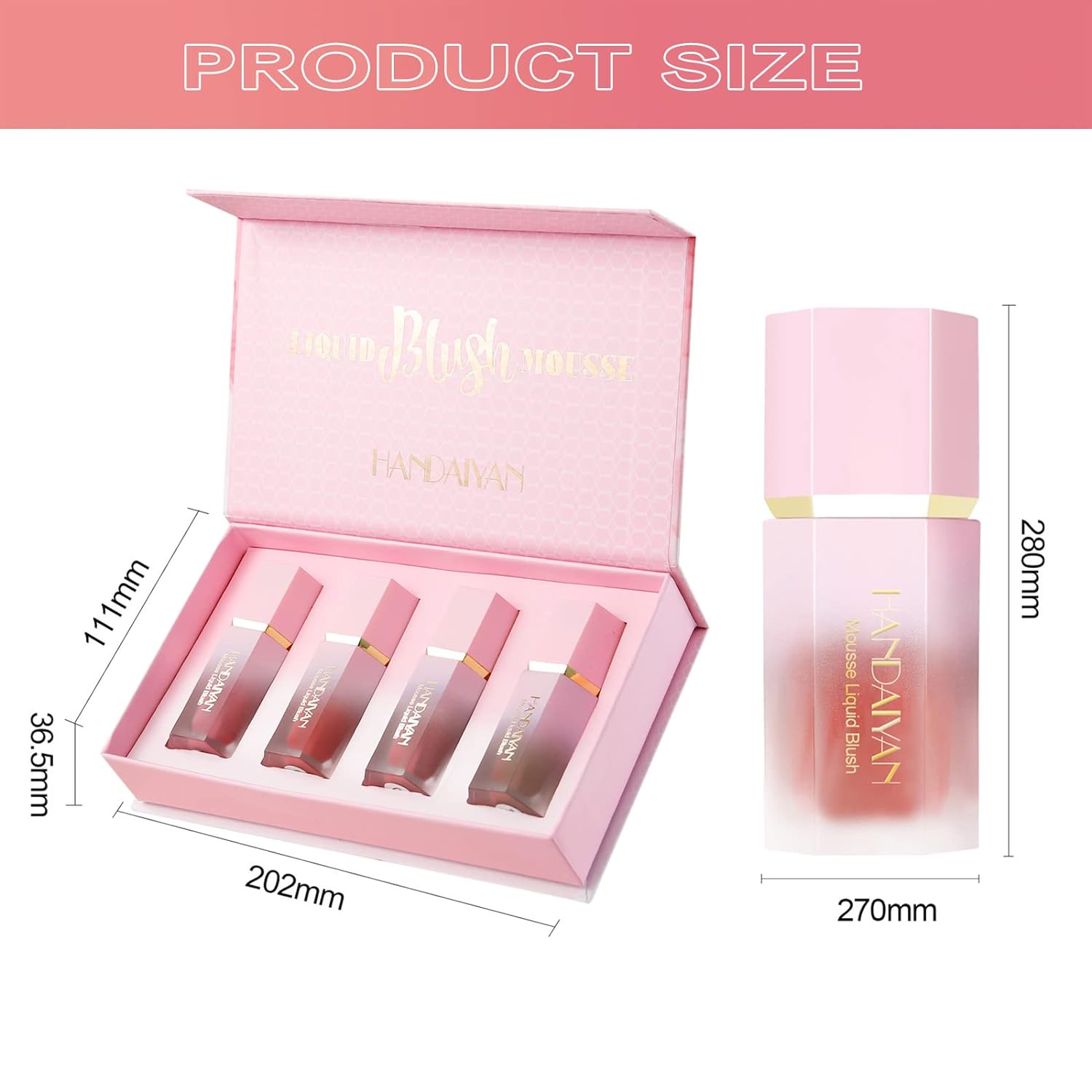 CkFyahp Soft Cream Blush Set, 4 Colours Waterproof Liquid Blush for Cheeks, Soft Pink Gel Liquid Blush for Cheeks Natural Face Blush Smudge Liquid Blusher Makeup (B)