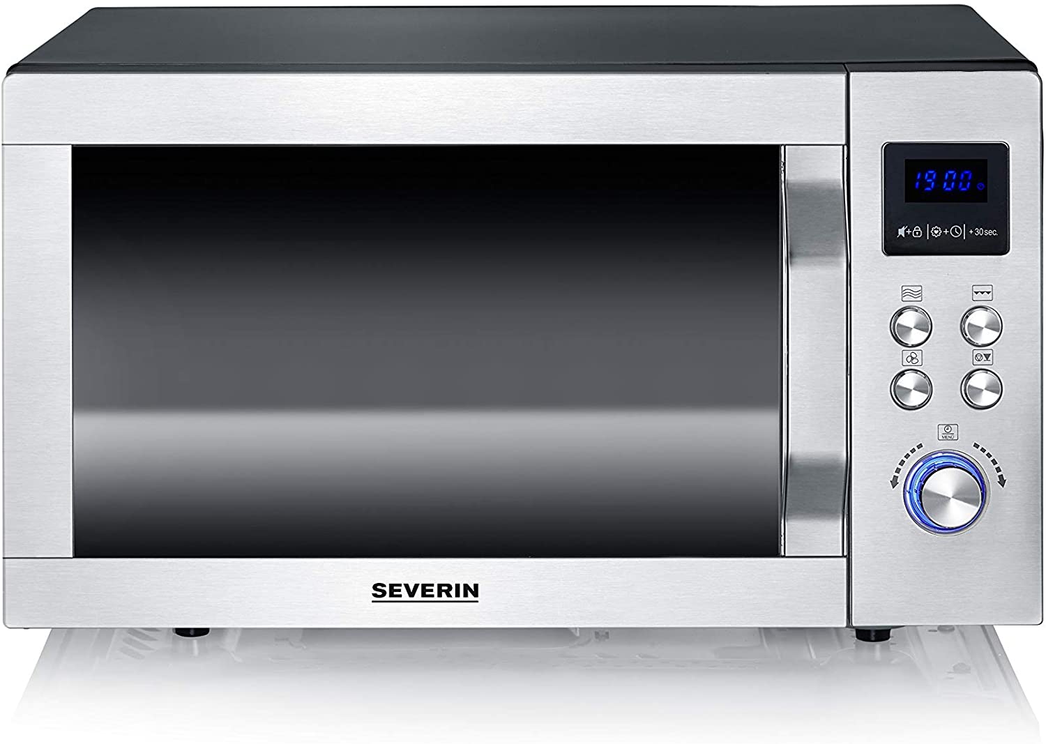 Severin MW 7758 3-in-1 Microwave Oven with Grill and Convection Innovative Flat Ceramic Base Inside Cooking Chamber 230 °C Oven Function Capacity 25 L 900 W Stainless Steel Matte Black