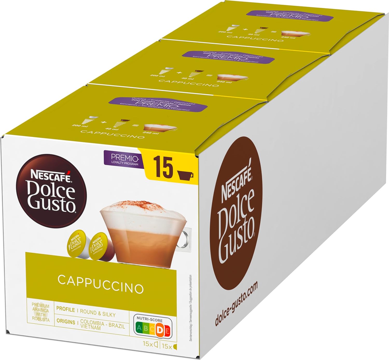 NESCAFÉ Dolce Gusto Cappuccino XXL Storage Box (90 Capsules, 100% Arabica Beans, Light Coffee Enjoyment with Creamy Milk Foam), Pack of 3 (3 x 30 Capsules)