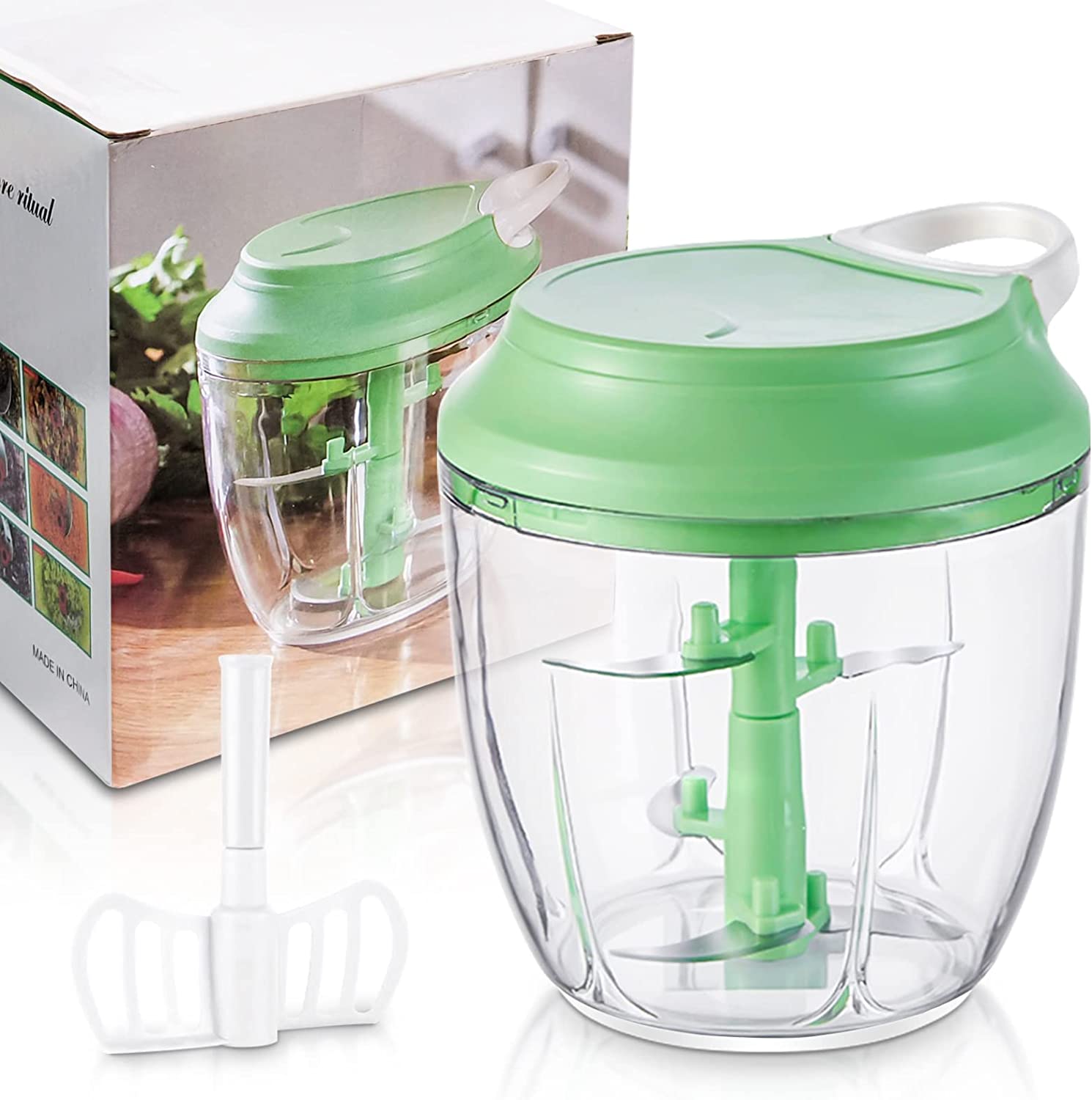 LIVESTN Manual Chopper 900 ml 2-in-1 Onion Cutter Manual Portable Food Processor Easy to Pull Quick Effortless Universal Chopper for Onions, Garlic, Vegetables, Meat