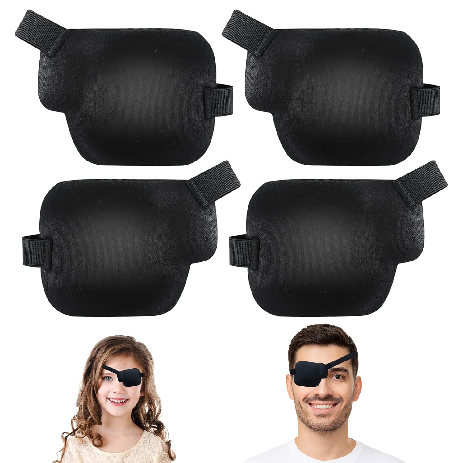 Pack of 4 Eye Patch Medical Adult Velcro Adjustment Eye Plasters Adult One-Eye Black Eye Patch Suitable for Post-operative Repair of Amblyopia and Strabismus