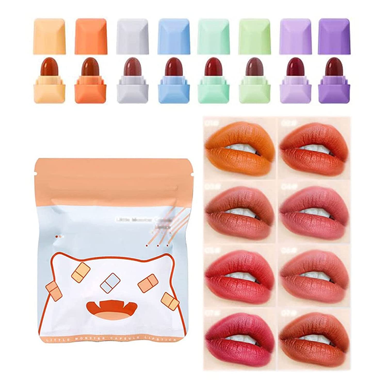 ERISAMO 6/8/16 Colours Capsule Lipstick Set, Mini Matte Coffee Lipstick Stars Candy Mini Capsule Lipstick, Tint Long-Lasting Liquid Lipstick, Waterproof Velvet Capsule Lipstick, Easy Colour Lipstick for Women (D), 
