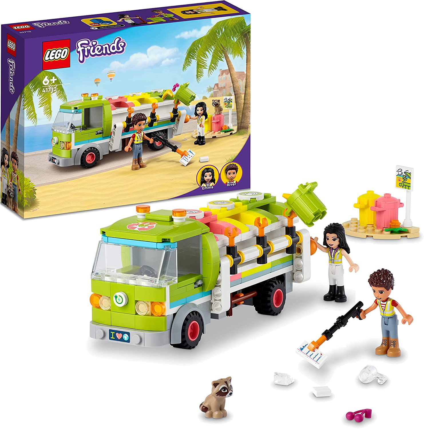 LEGO 41712 Friends Recycling Car, Toy Rubbish Truck with Emma and River Mini Dolls, Educational Toy for Children from 6 Years