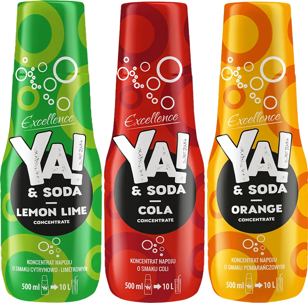 YA!&SODA Cola-Sirup Classic + Zitronen-Limetten + Orangen 500ml, 3 Stück