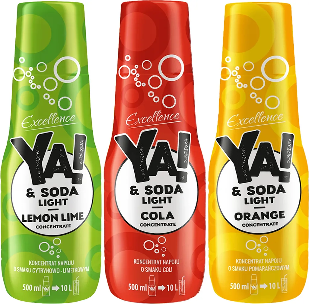 YA!&SODA Zitronen-Limetten Light + Cola-Sirup Light + Orangen Light 500ml, 3 Stück