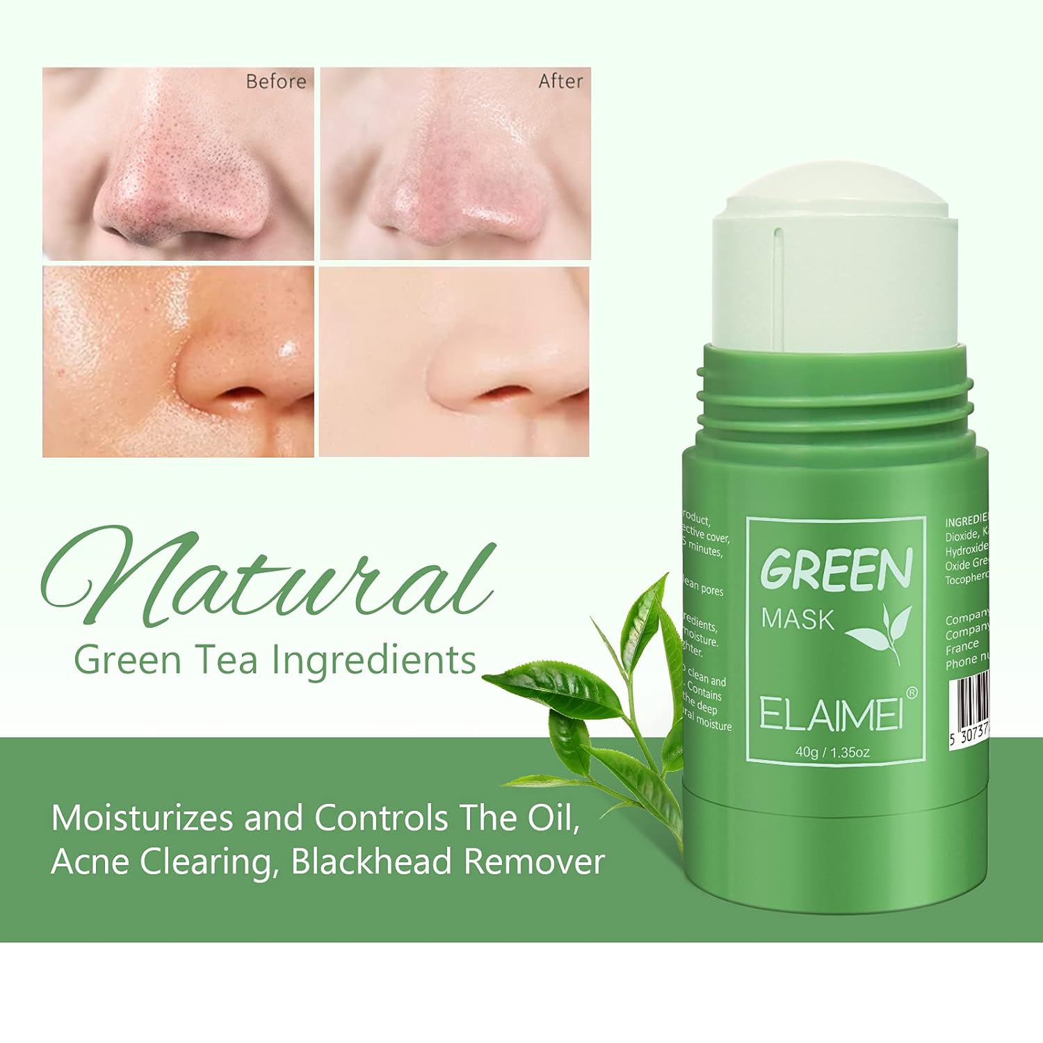 Smddx 2 x Green Mask Stick, Green Tea Purifying Clay Stick Mask, Oil Control Gree, pieces.