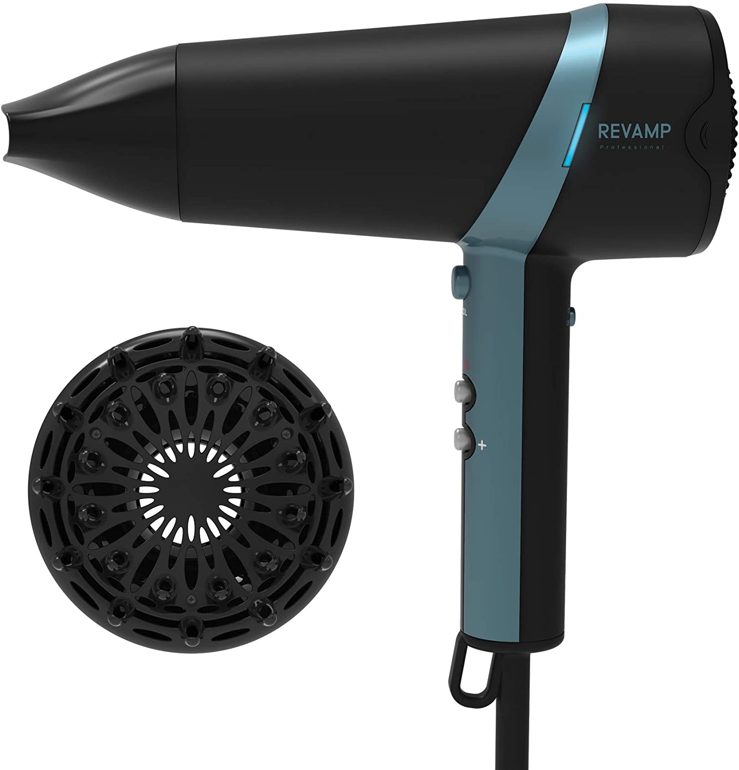 Revamp Progloss 5000 Hair Dryer, Lightweight Hair Dryer with Diffuser and Nozzle, Ion Technology for Smooth Hair and Enriched with Progloss Oils Keratin, Coconut & Argan, Black Item Name (aka Title)