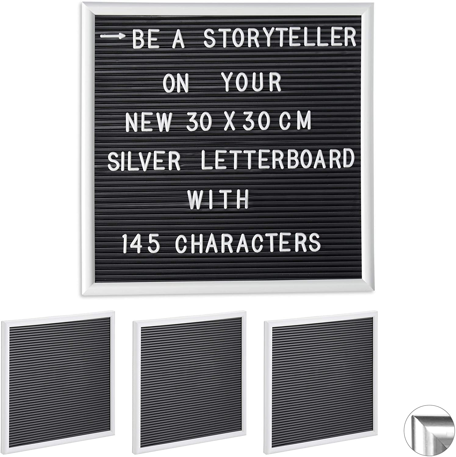 4 x Letterboard with Wooden Frame, 145 Letters, Numbers and Special Characters, Slotted Board 30 x 30 cm, White