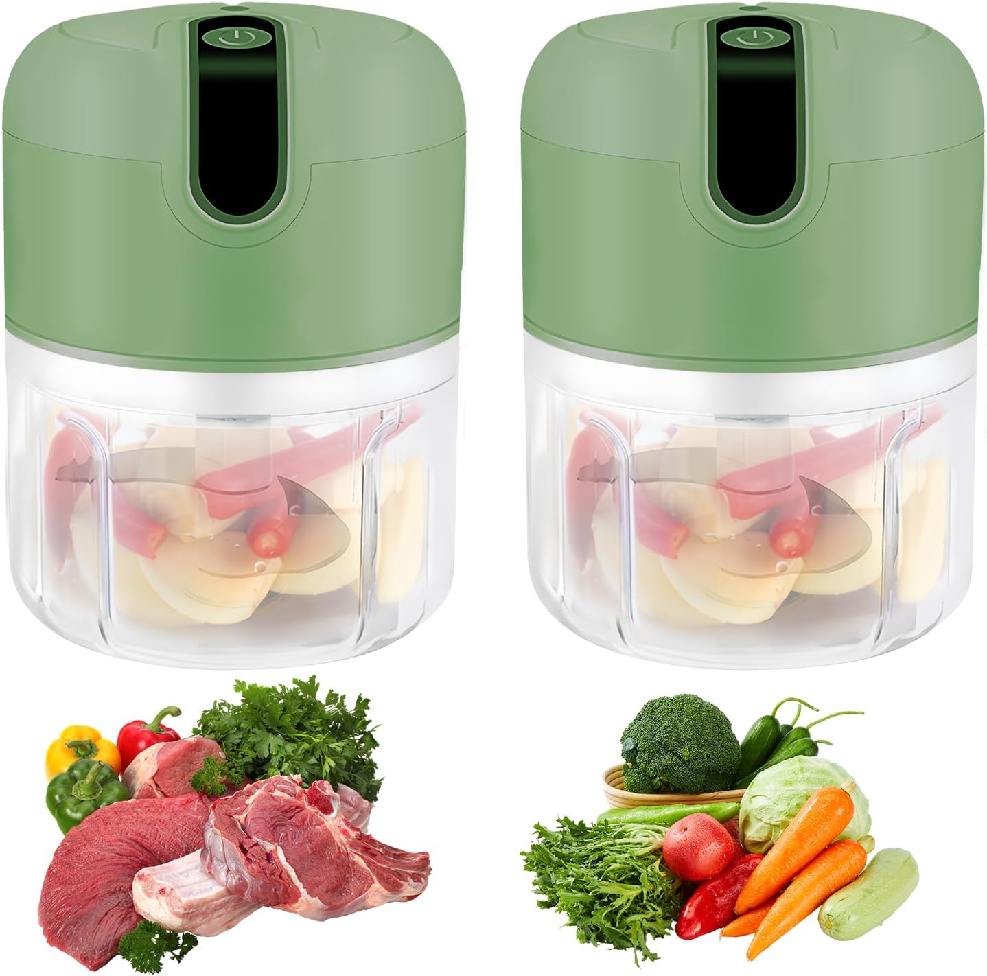 BORDEAG Pack of 2 Mini Electric Chopper, Onion Cutter with 3 Sharp Blades, Electric Onion Cutter, Capacity 250 ml, with USB Port, for Onion Vegetables, Fruits, Nuts