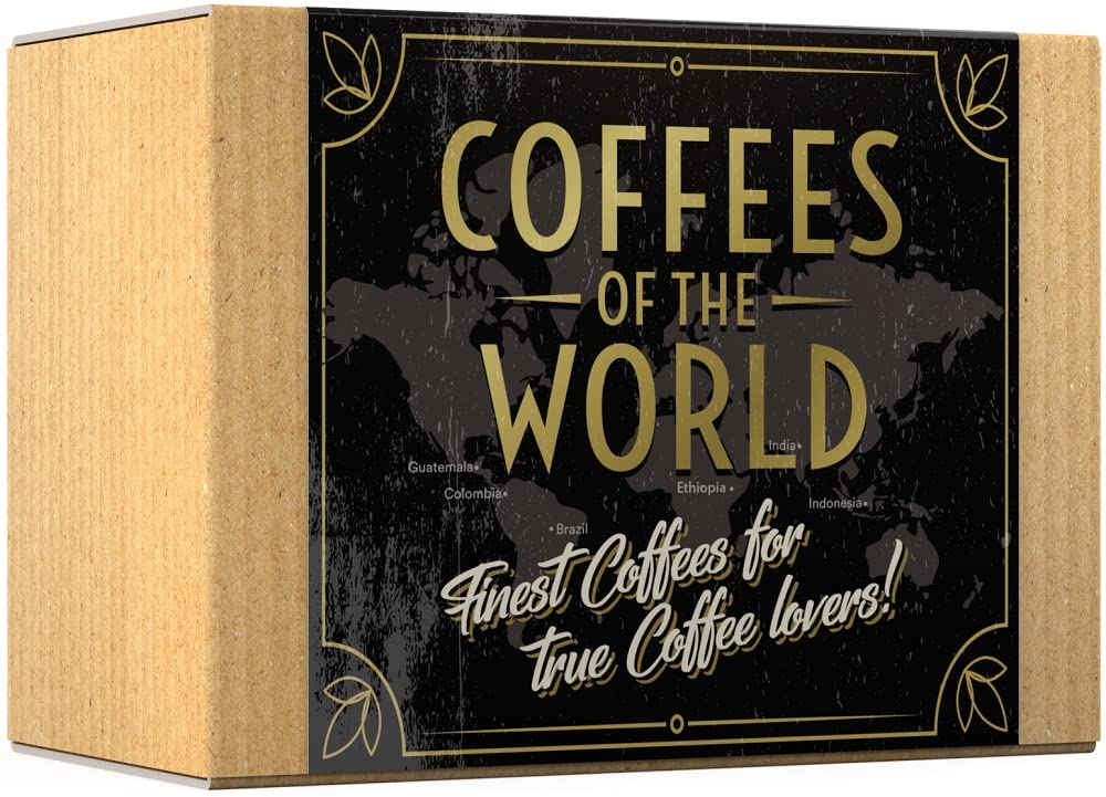 Gourmet coffee gift-Coffee of the World | Ground coffee 600g (6 x 100g) - 6 finest single origin coffees | Gift idea in the gift basket style for them & him