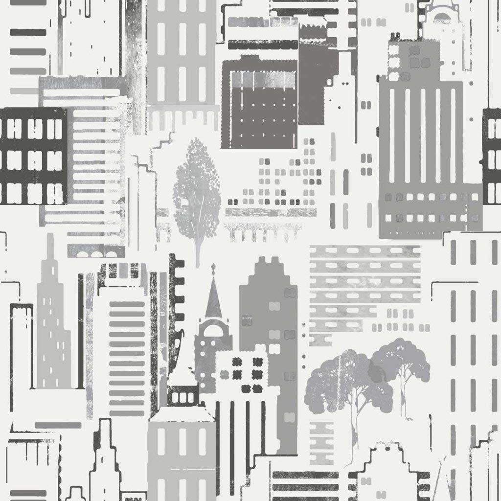 Borosan 39135 Fleece Wallpaper High-Rise Buildings and Trees Graphite on Wh