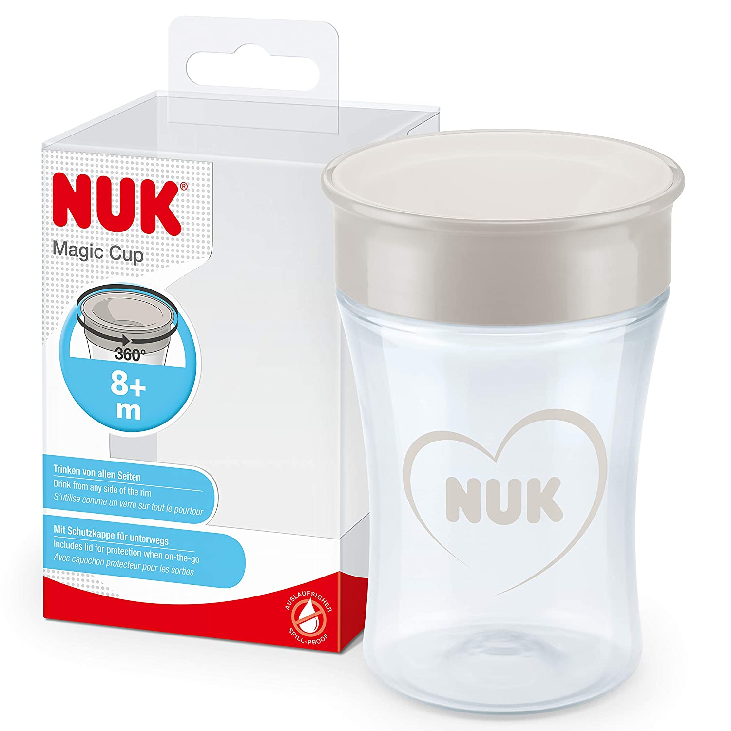 NUK Magic Cup learning cup | leak-proof 360 ° drinking rim | 8+ months | BPA free | 230 ml | Heart (neutral)